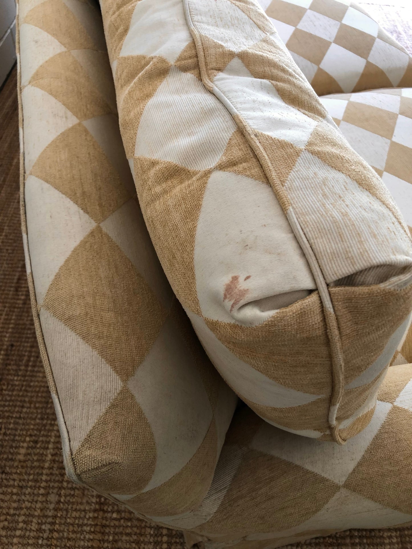 Vintage Cream & Gold Checker Sofa