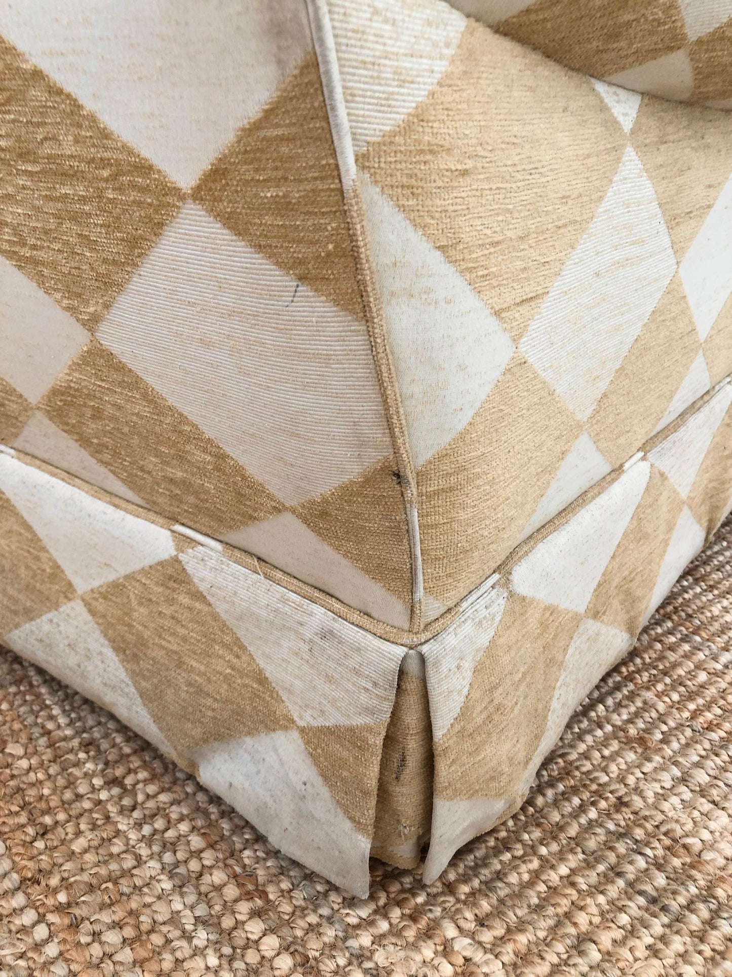Vintage Cream & Gold Checker Sofa