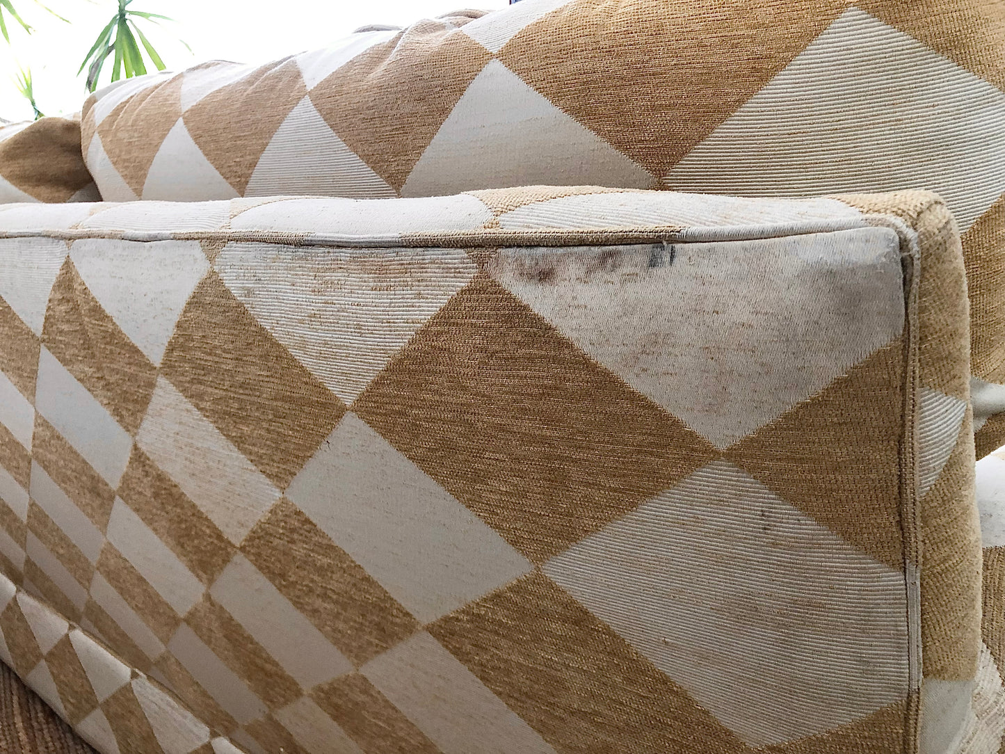 Vintage Cream & Gold Checker Sofa