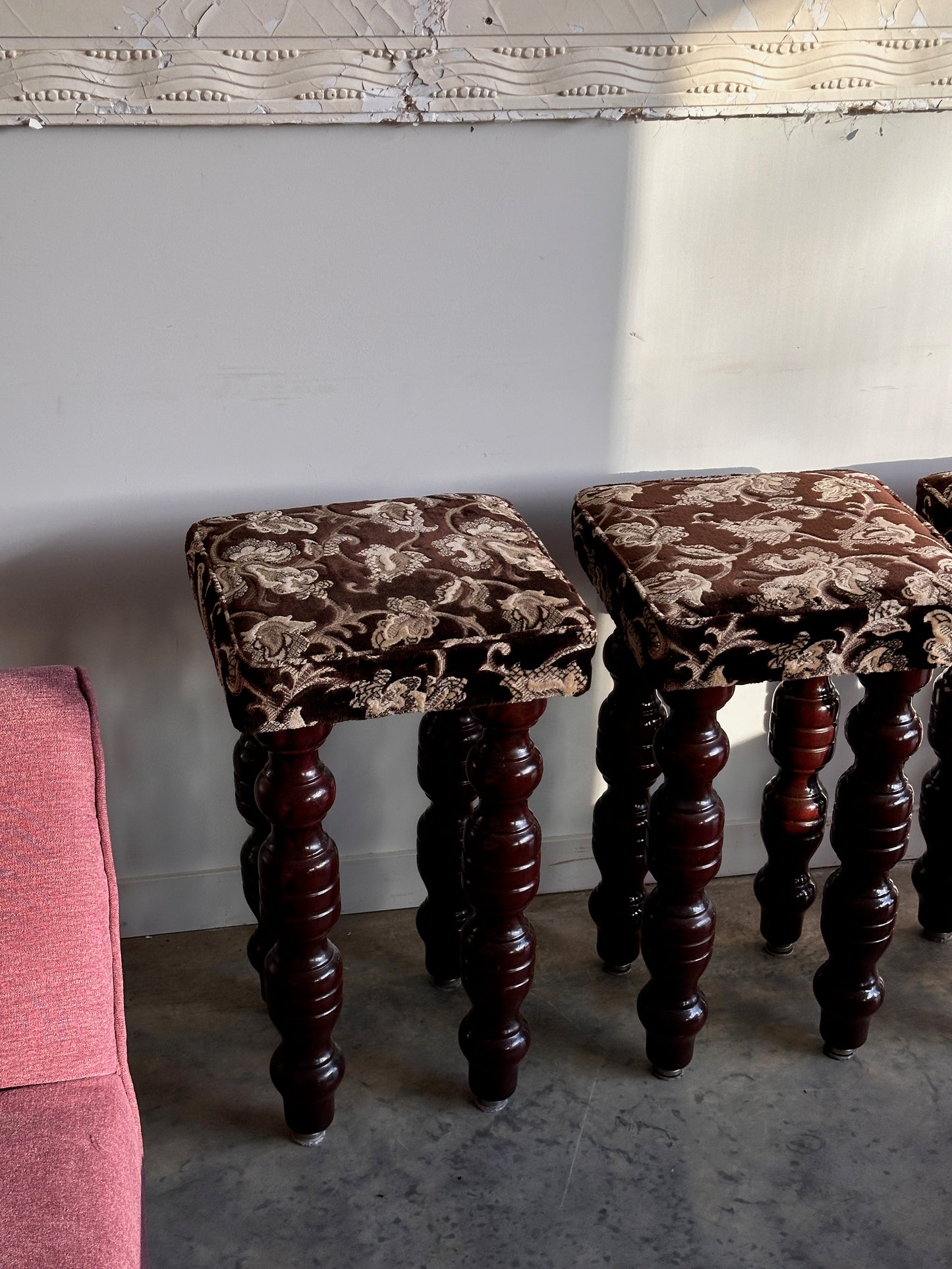 Vintage Chunky Timber Stools - Set of Four