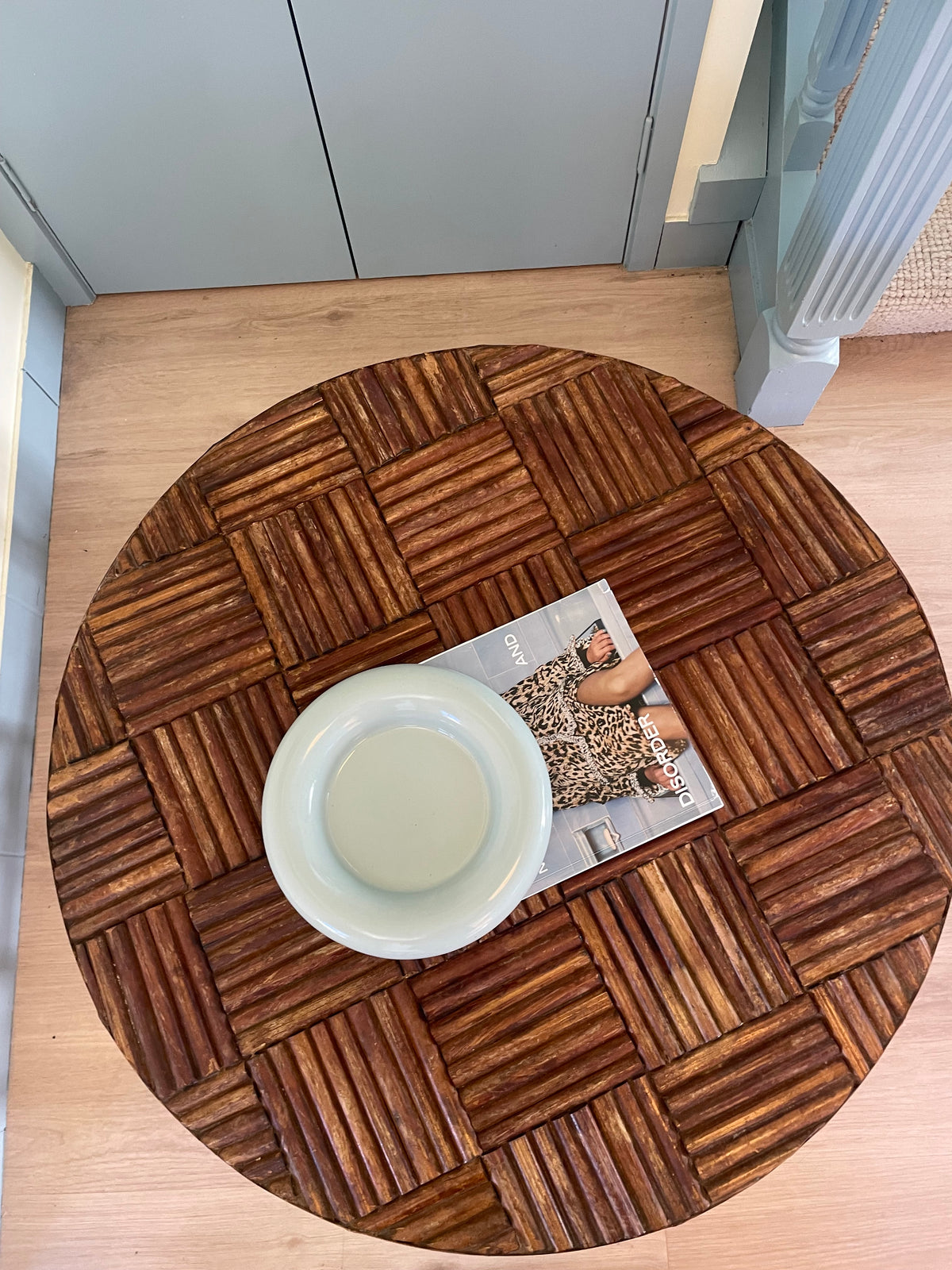 Vintage parquetry bamboo side table