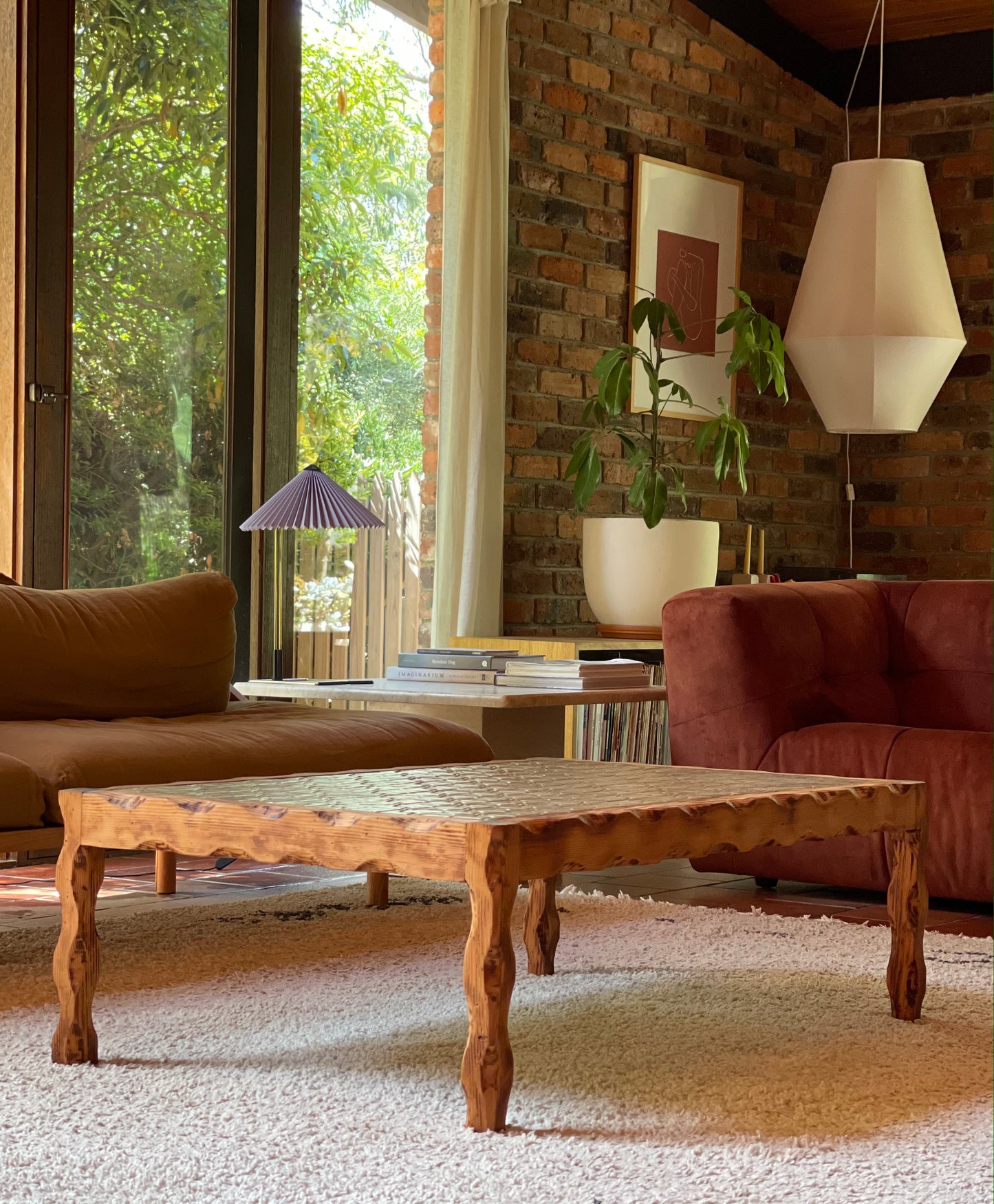 Wavy Timber Coffee Table With Tiled Top