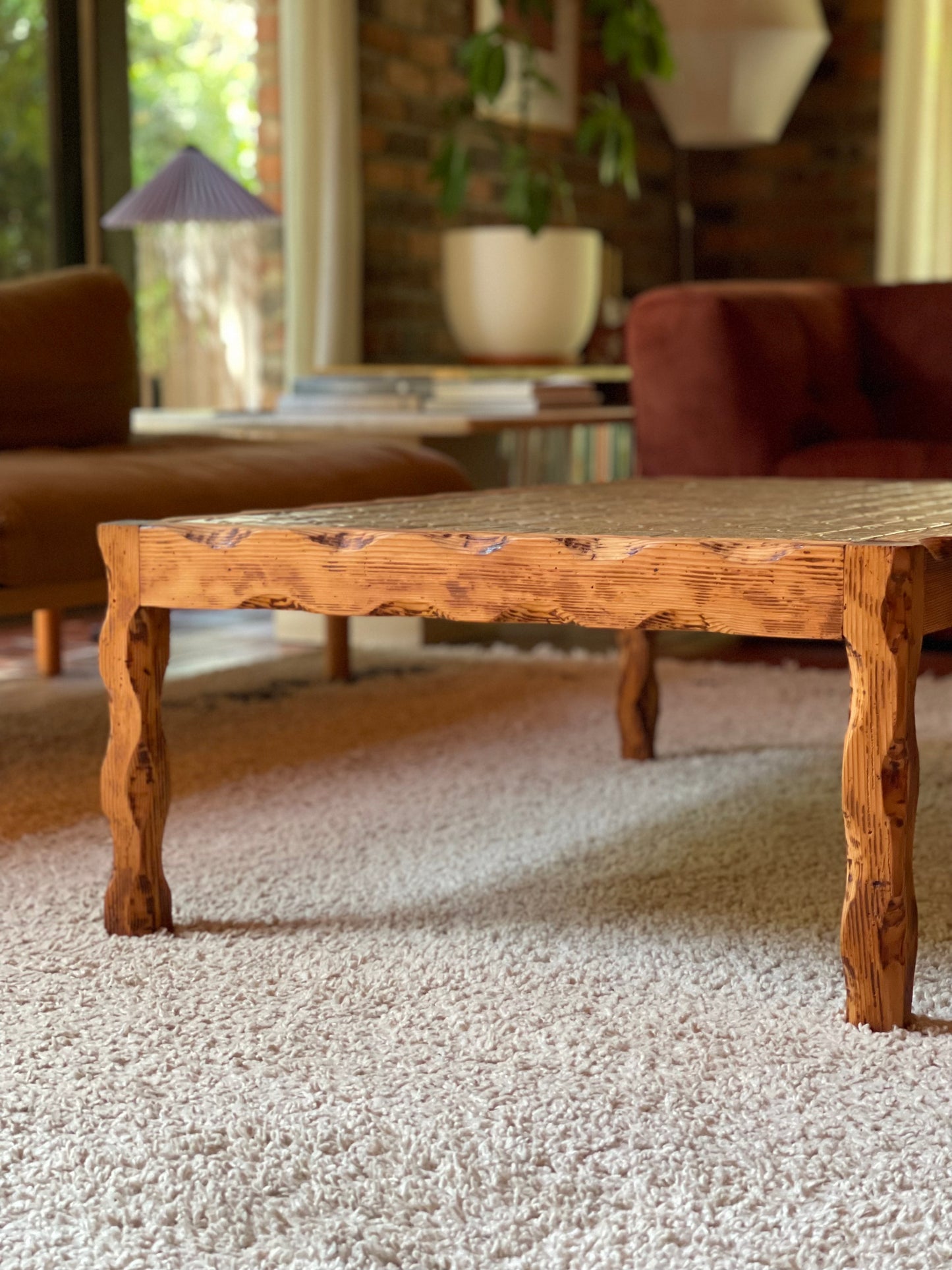 Wavy Timber Coffee Table With Tiled Top