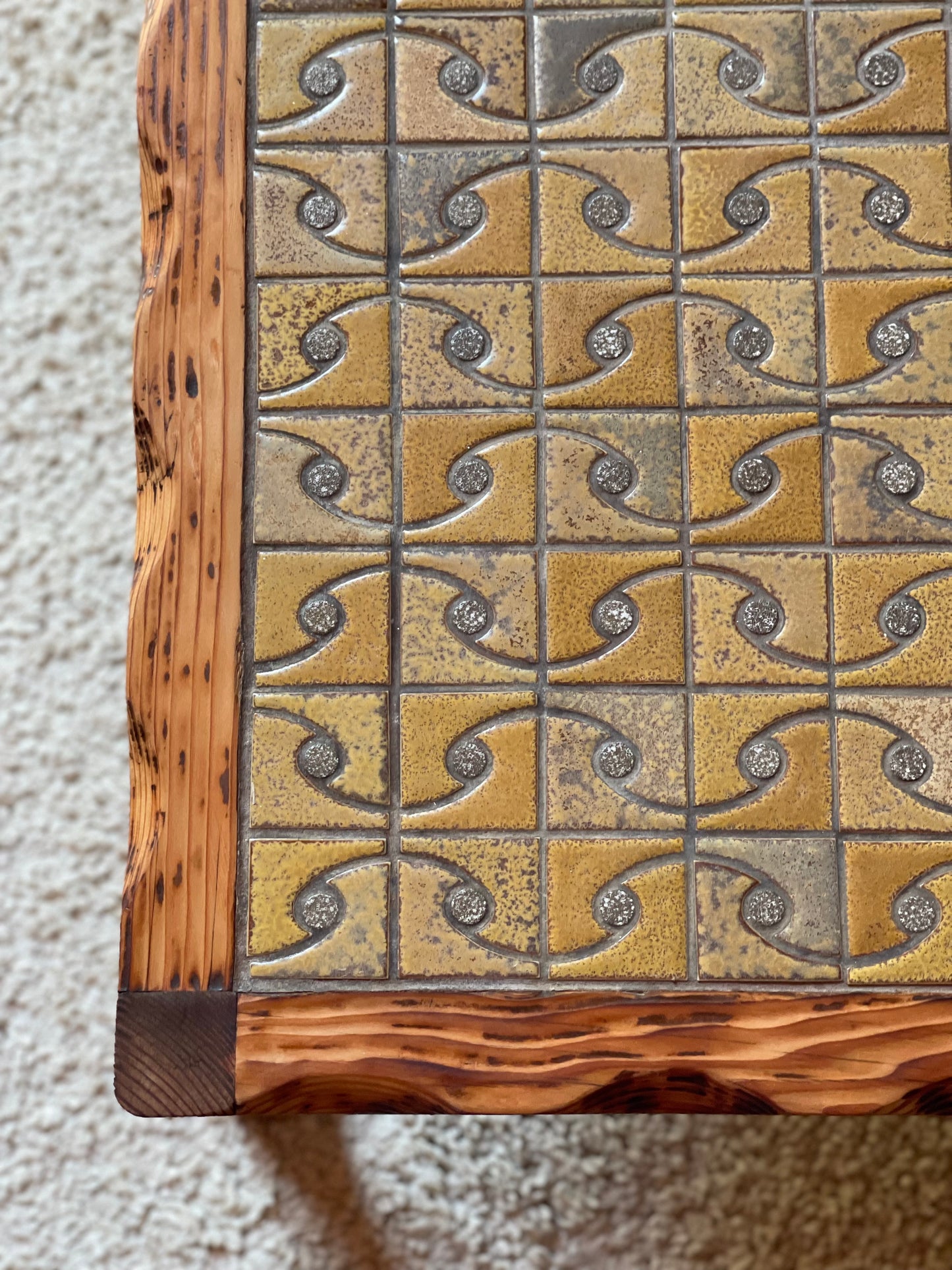 Wavy Timber Coffee Table With Tiled Top