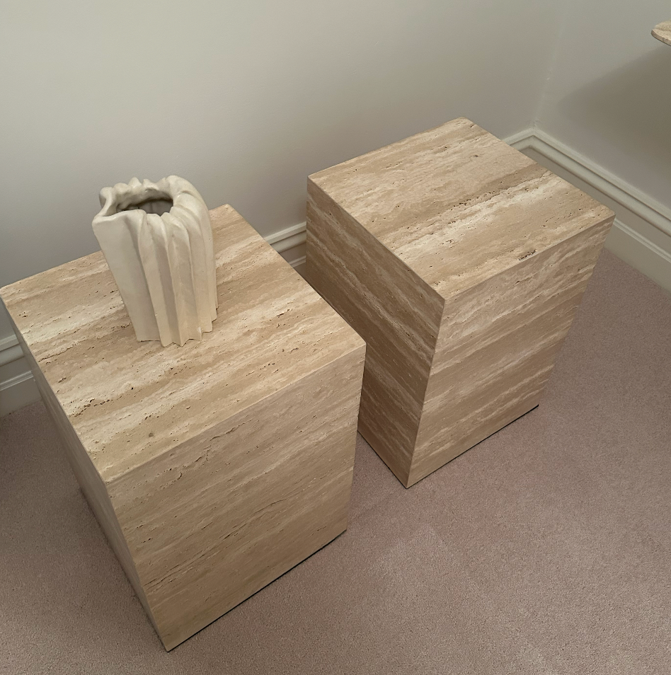 - Set of Two Custom Made Travertine Plinths