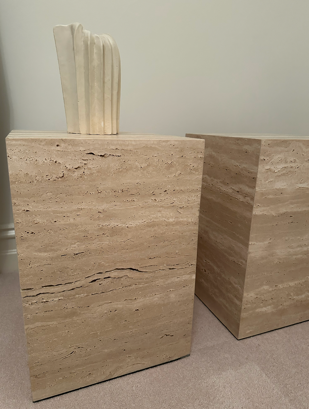 - Set of Two Custom Made Travertine Plinths