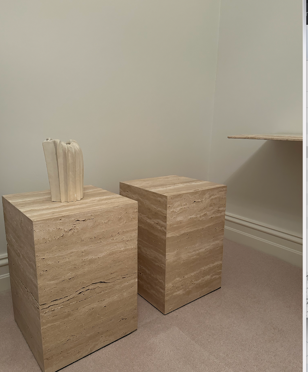 - Set of Two Custom Made Travertine Plinths