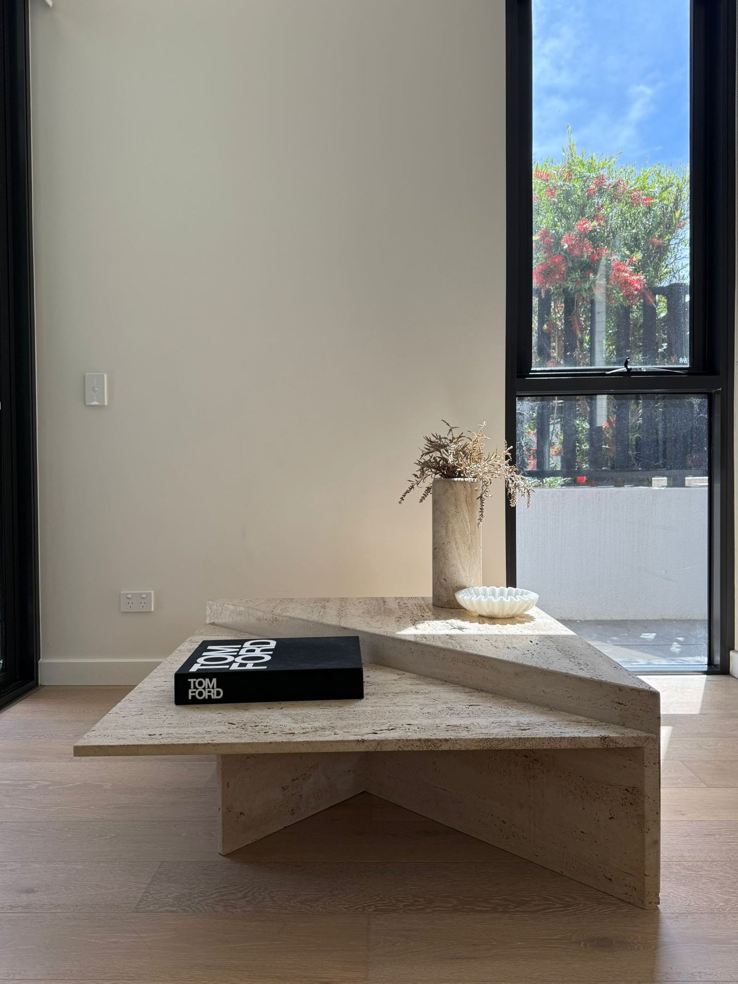 Vintage Split Level Unfilled Travertine Coffee Table