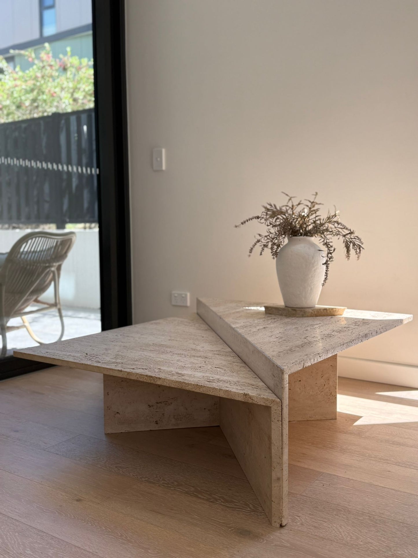Vintage Split Level Unfilled Travertine Coffee Table