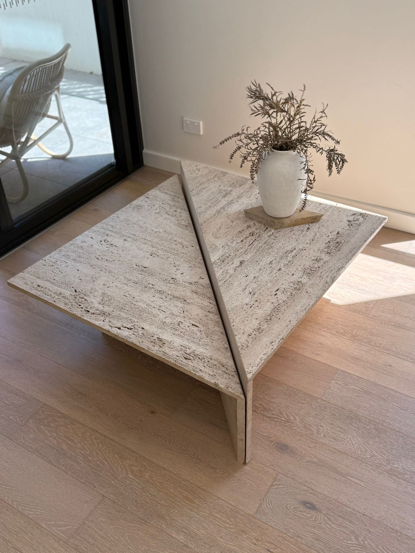 Vintage Split Level Unfilled Travertine Coffee Table