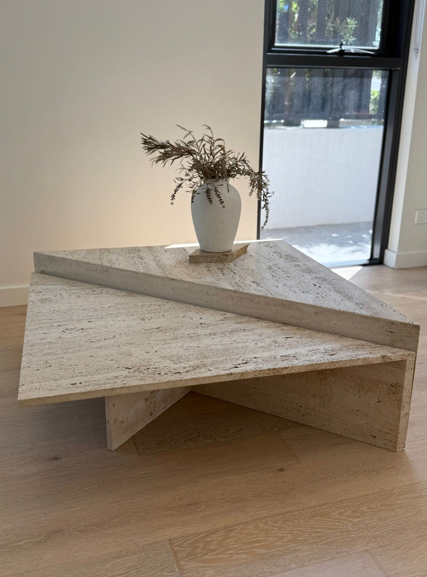 Vintage Split Level Unfilled Travertine Coffee Table