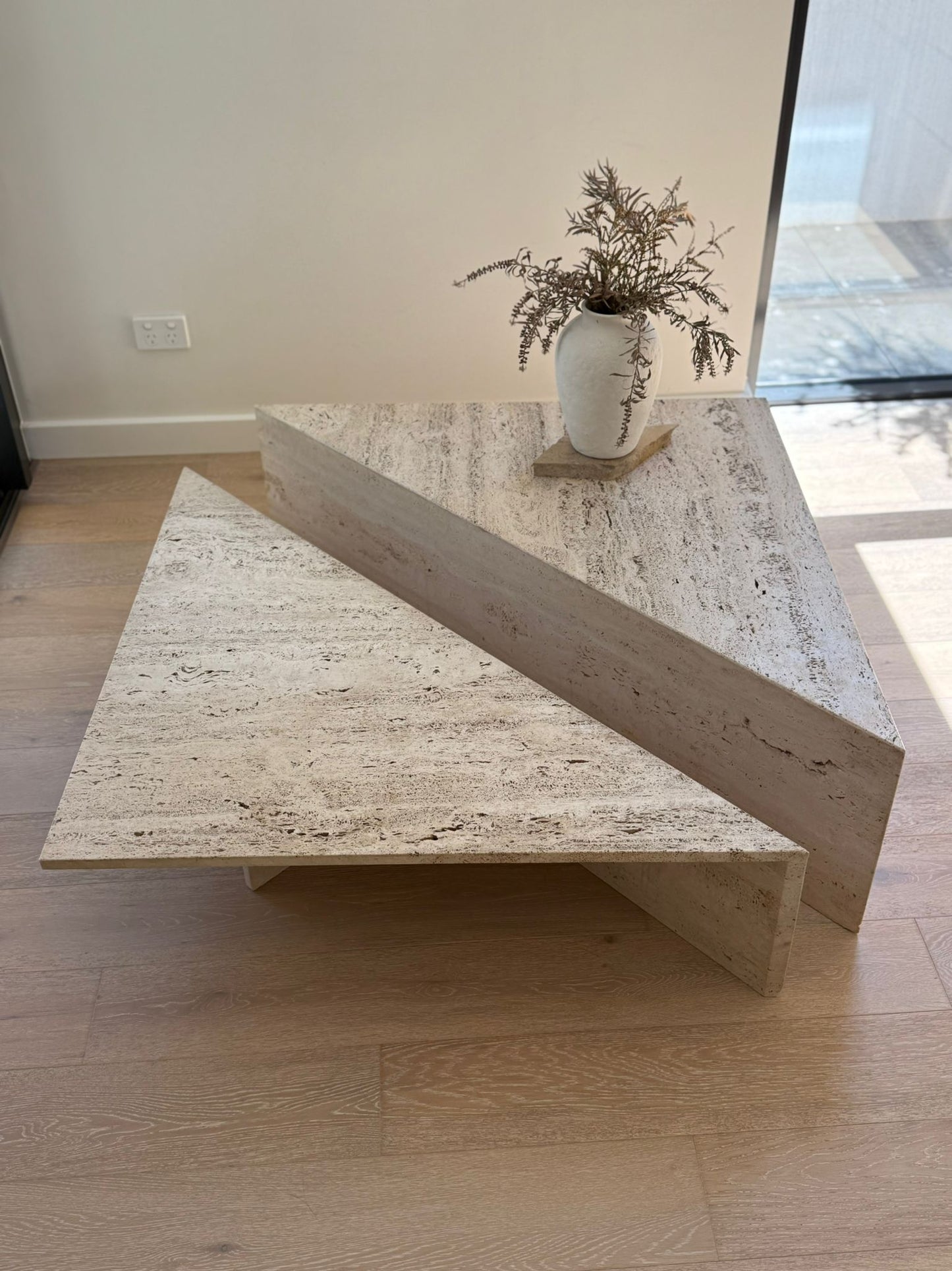 Vintage Split Level Unfilled Travertine Coffee Table