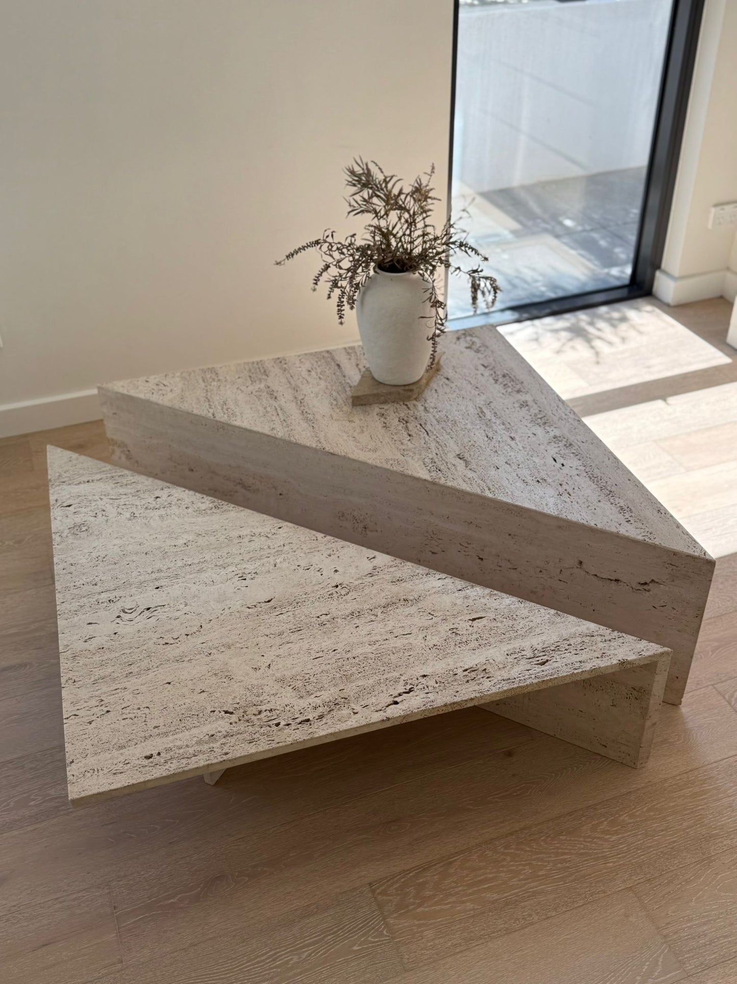 Vintage Split Level Unfilled Travertine Coffee Table