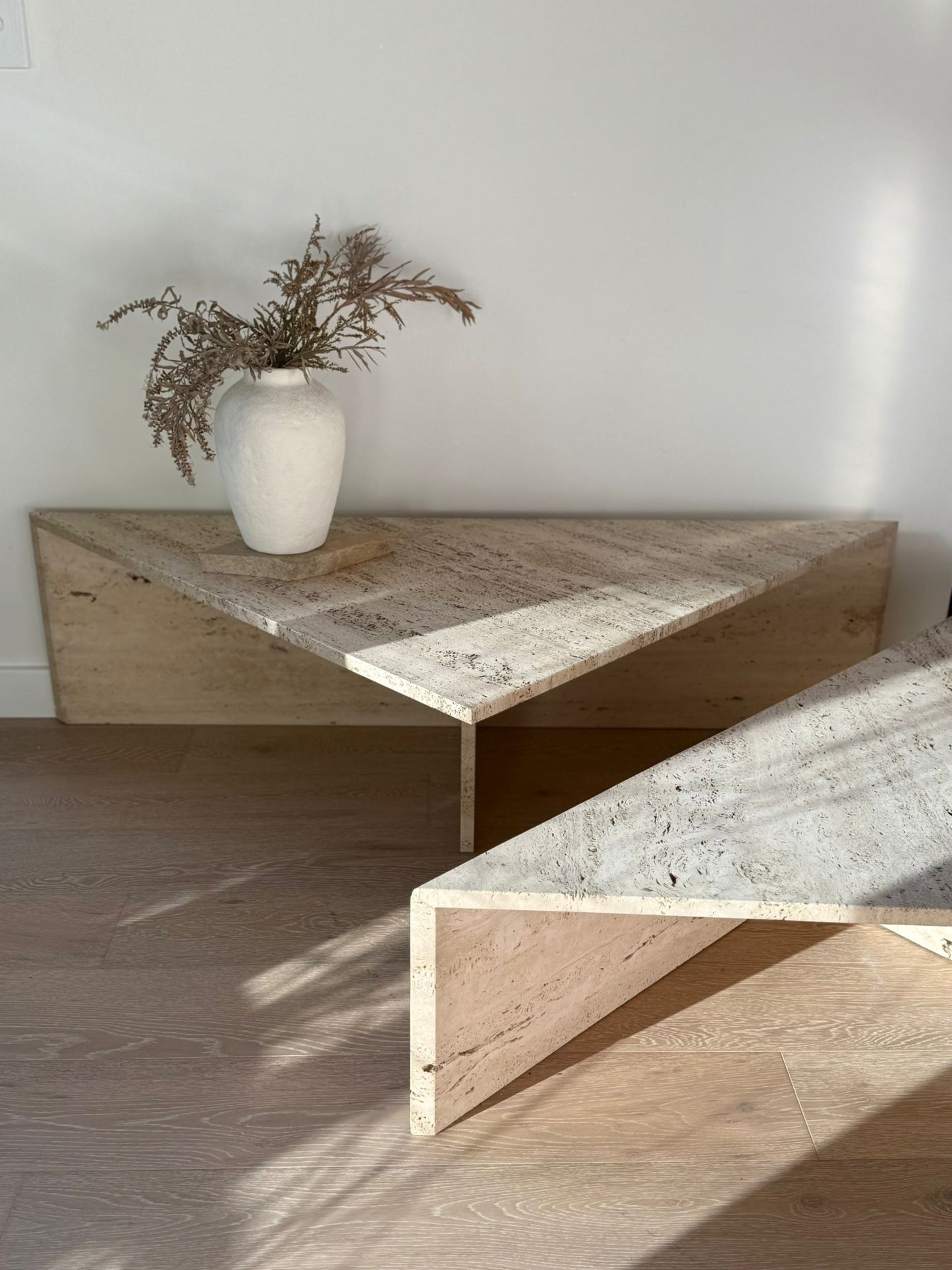 Vintage Split Level Unfilled Travertine Coffee Table