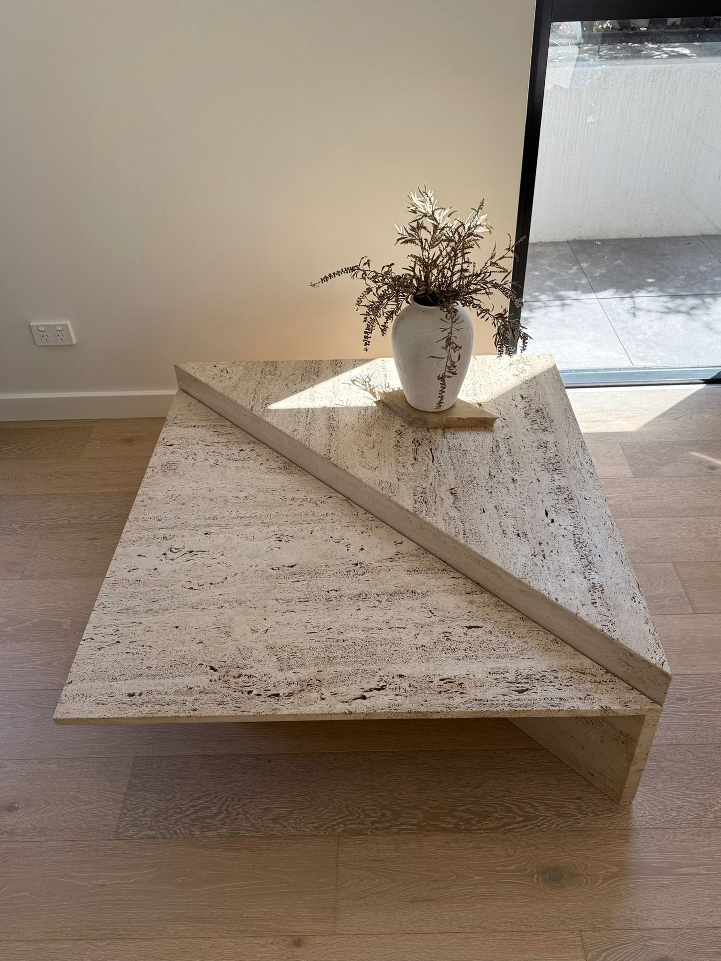 Vintage Split Level Unfilled Travertine Coffee Table