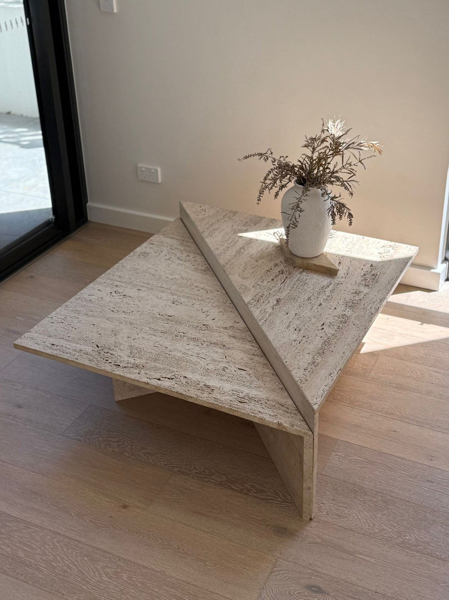 Vintage Split Level Unfilled Travertine Coffee Table