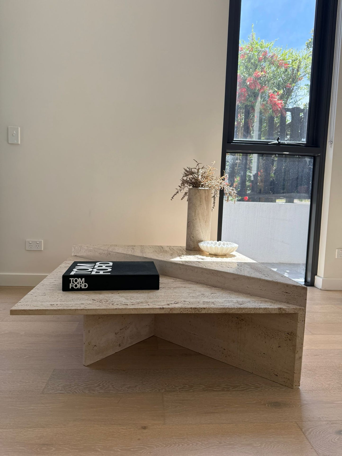 Vintage Split Level Unfilled Travertine Coffee Table
