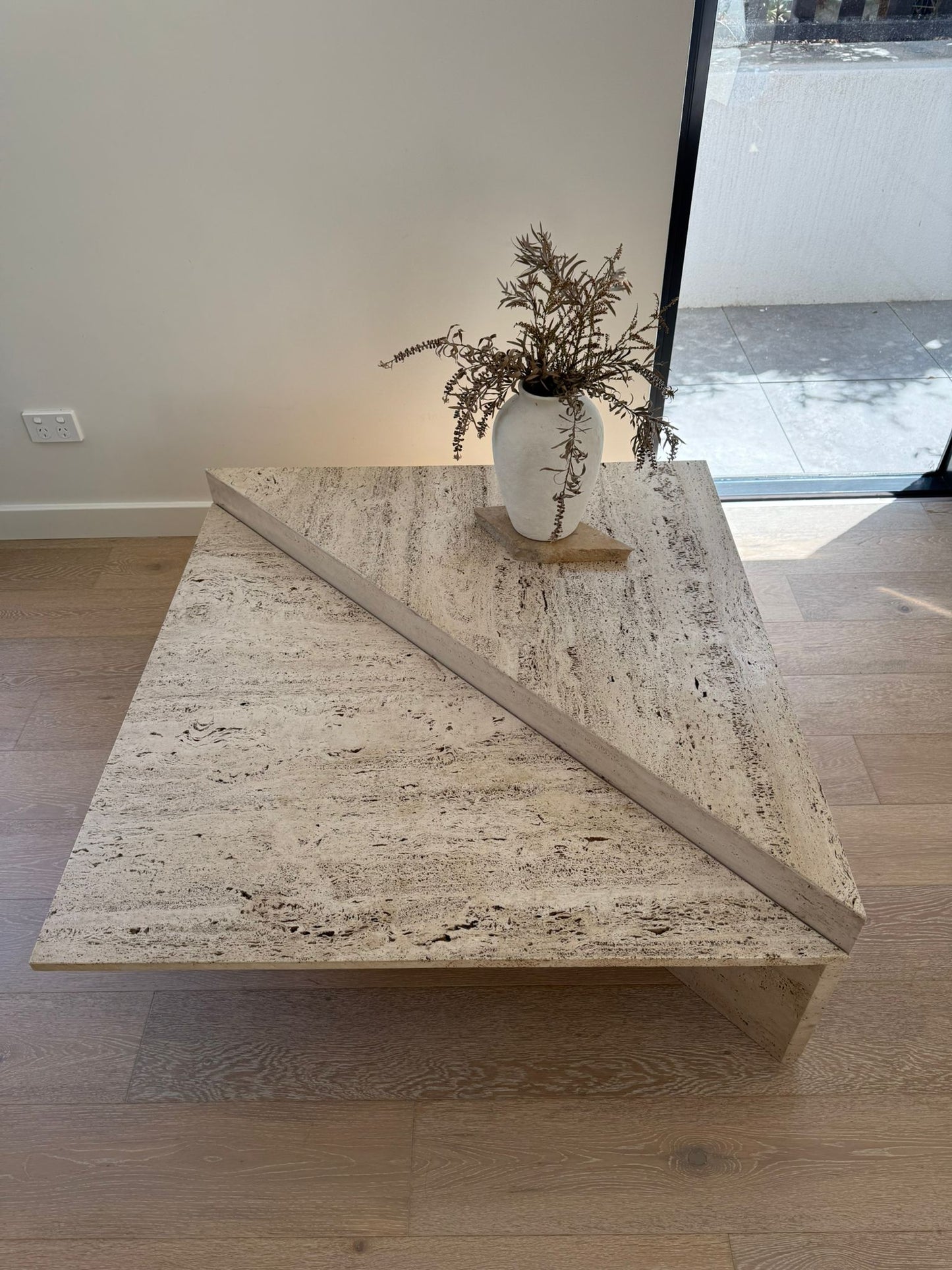 Vintage Split Level Unfilled Travertine Coffee Table