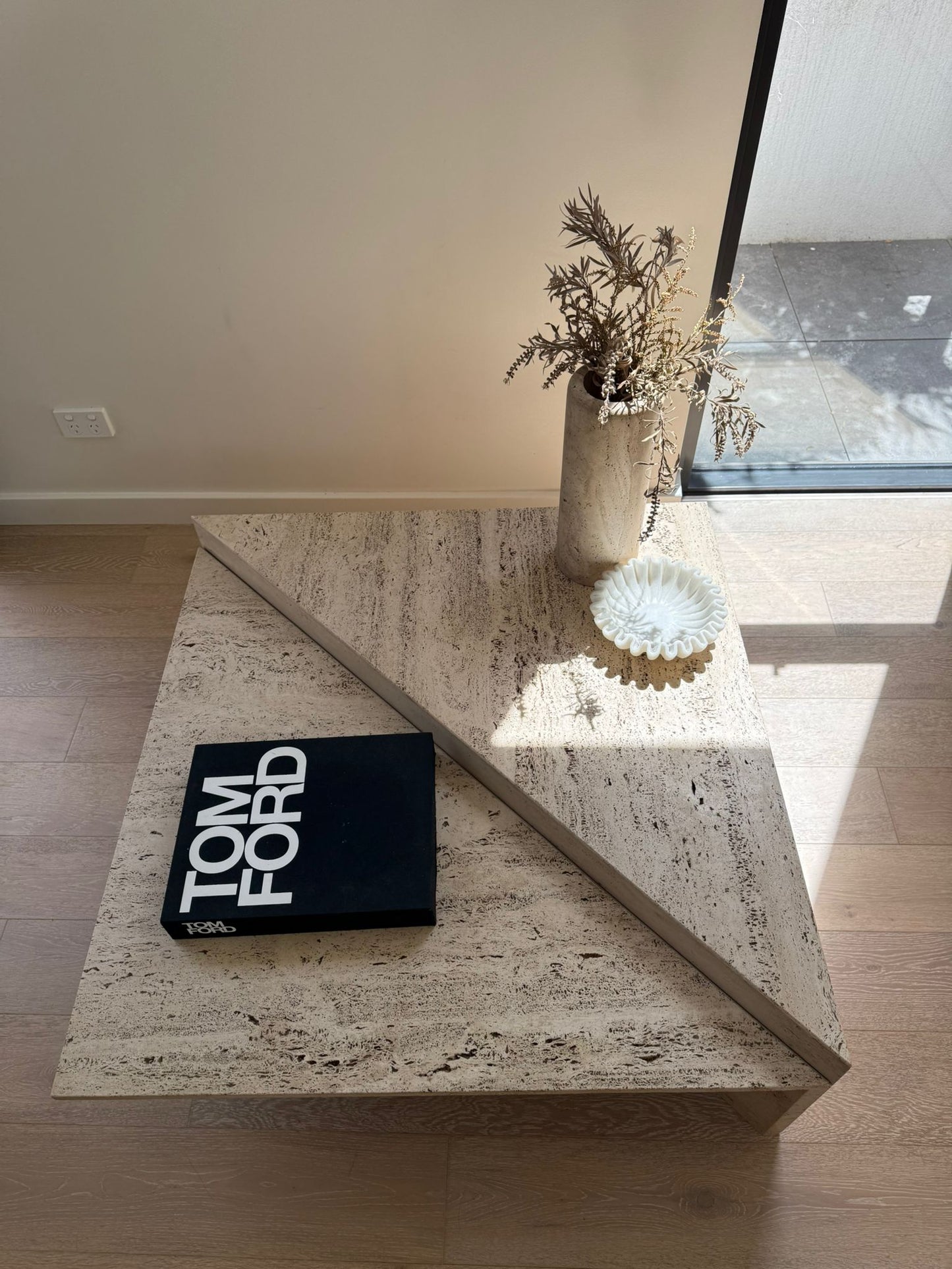 Vintage Split Level Unfilled Travertine Coffee Table