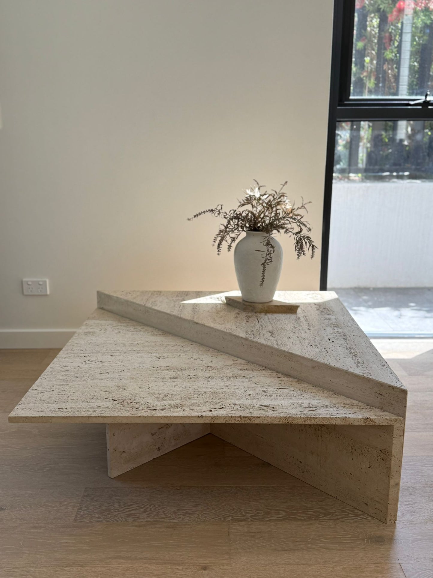 Vintage Split Level Unfilled Travertine Coffee Table
