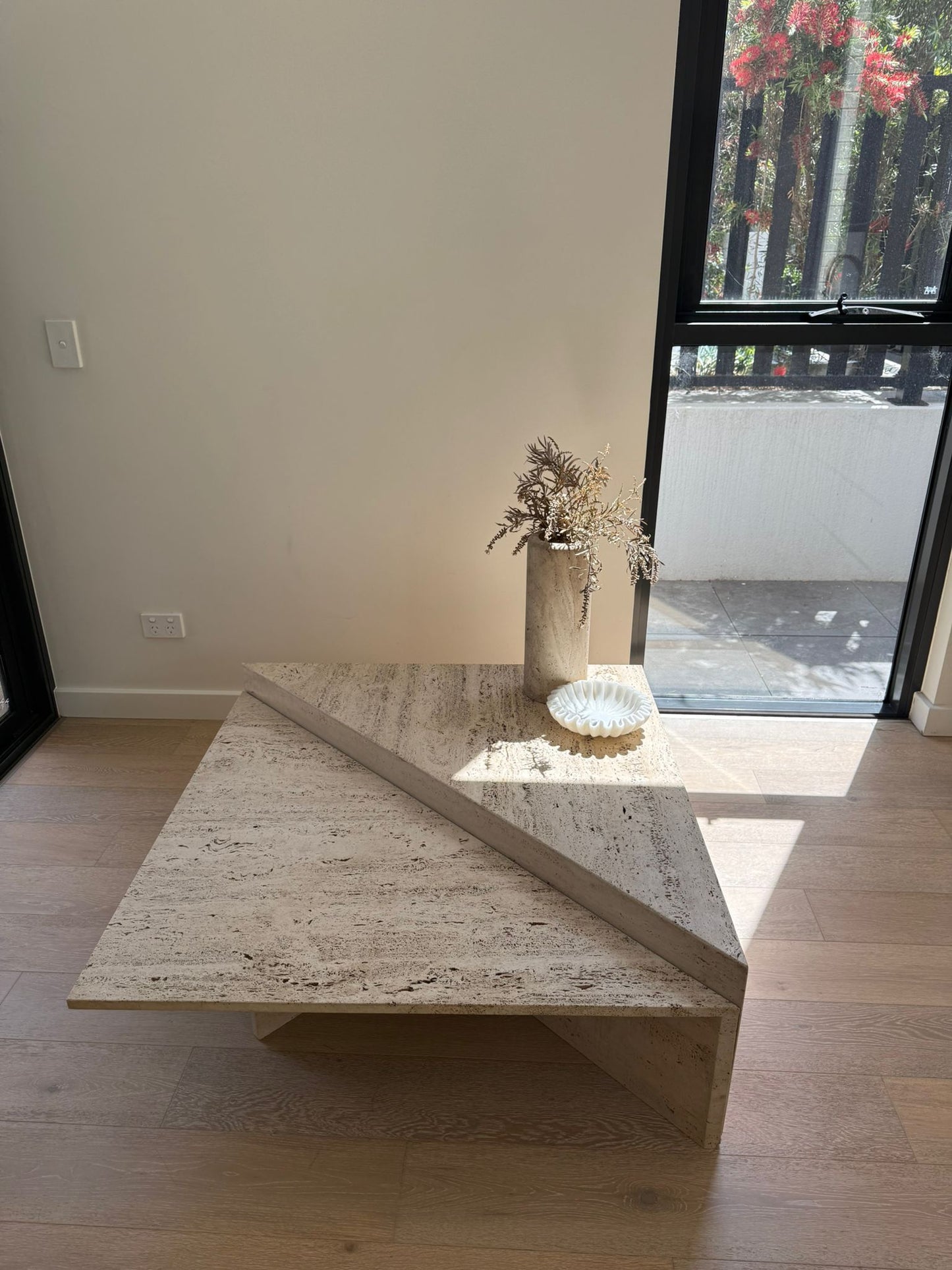 Vintage Split Level Unfilled Travertine Coffee Table