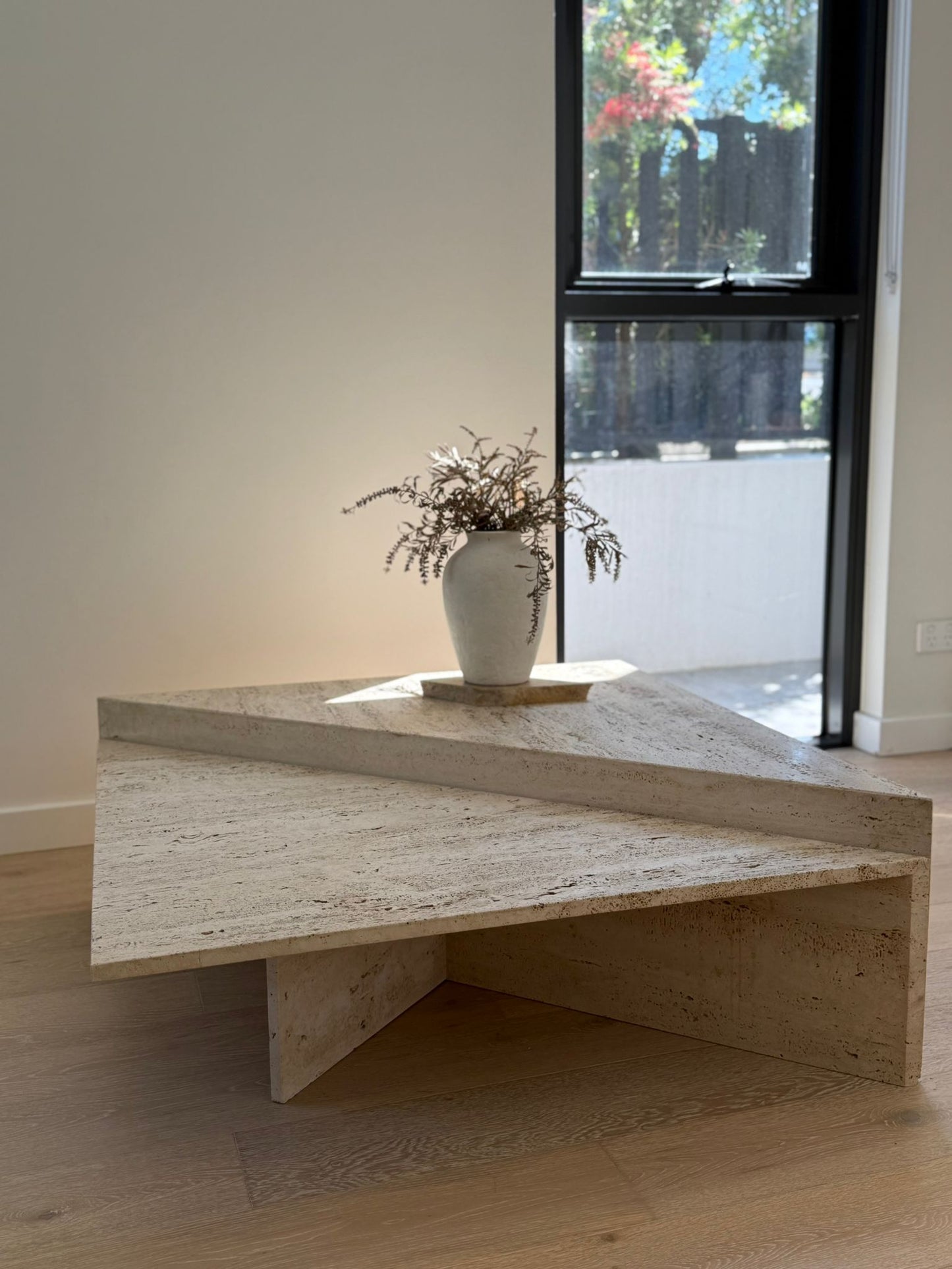 Vintage Split Level Unfilled Travertine Coffee Table