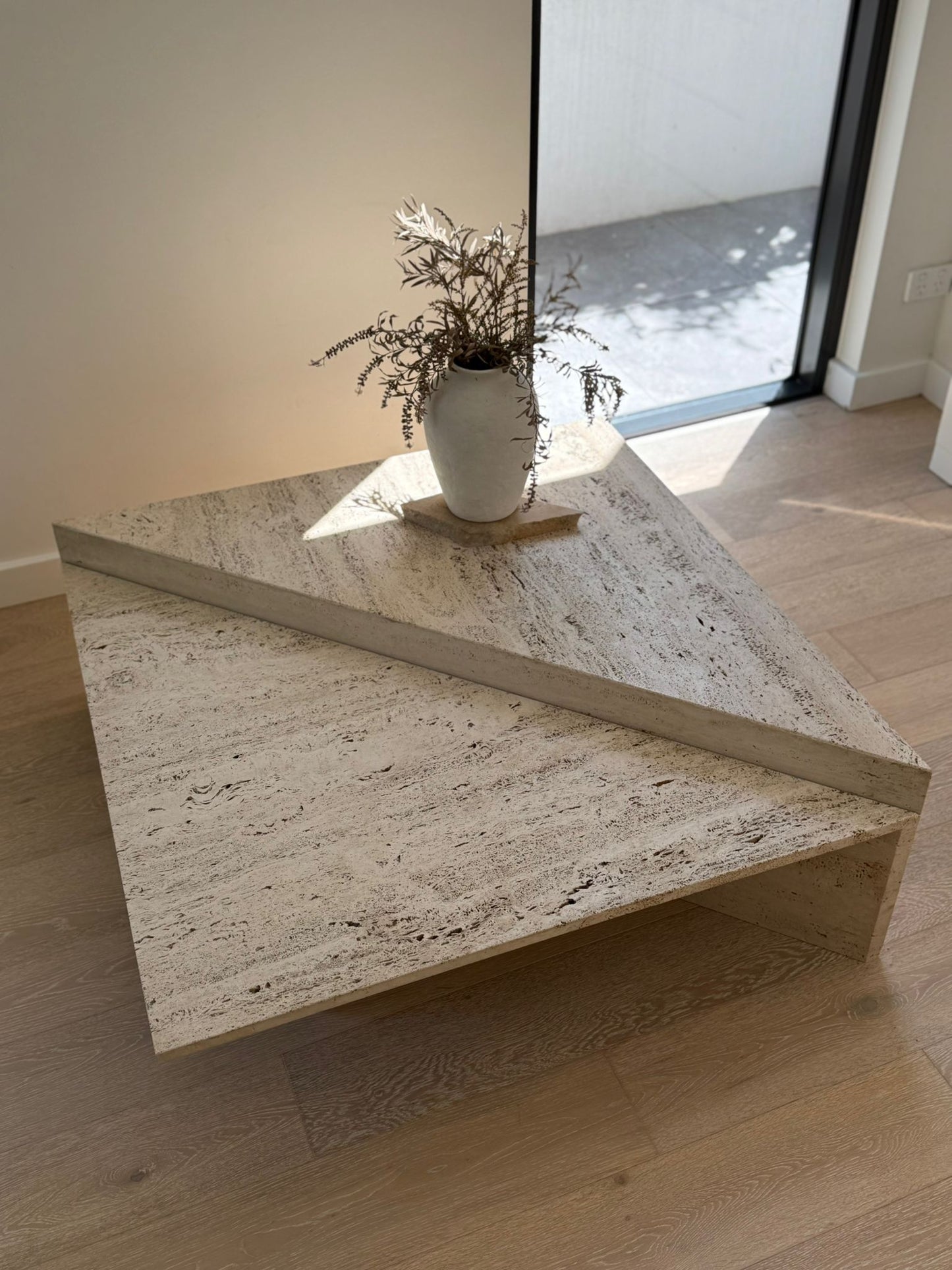 Vintage Split Level Unfilled Travertine Coffee Table