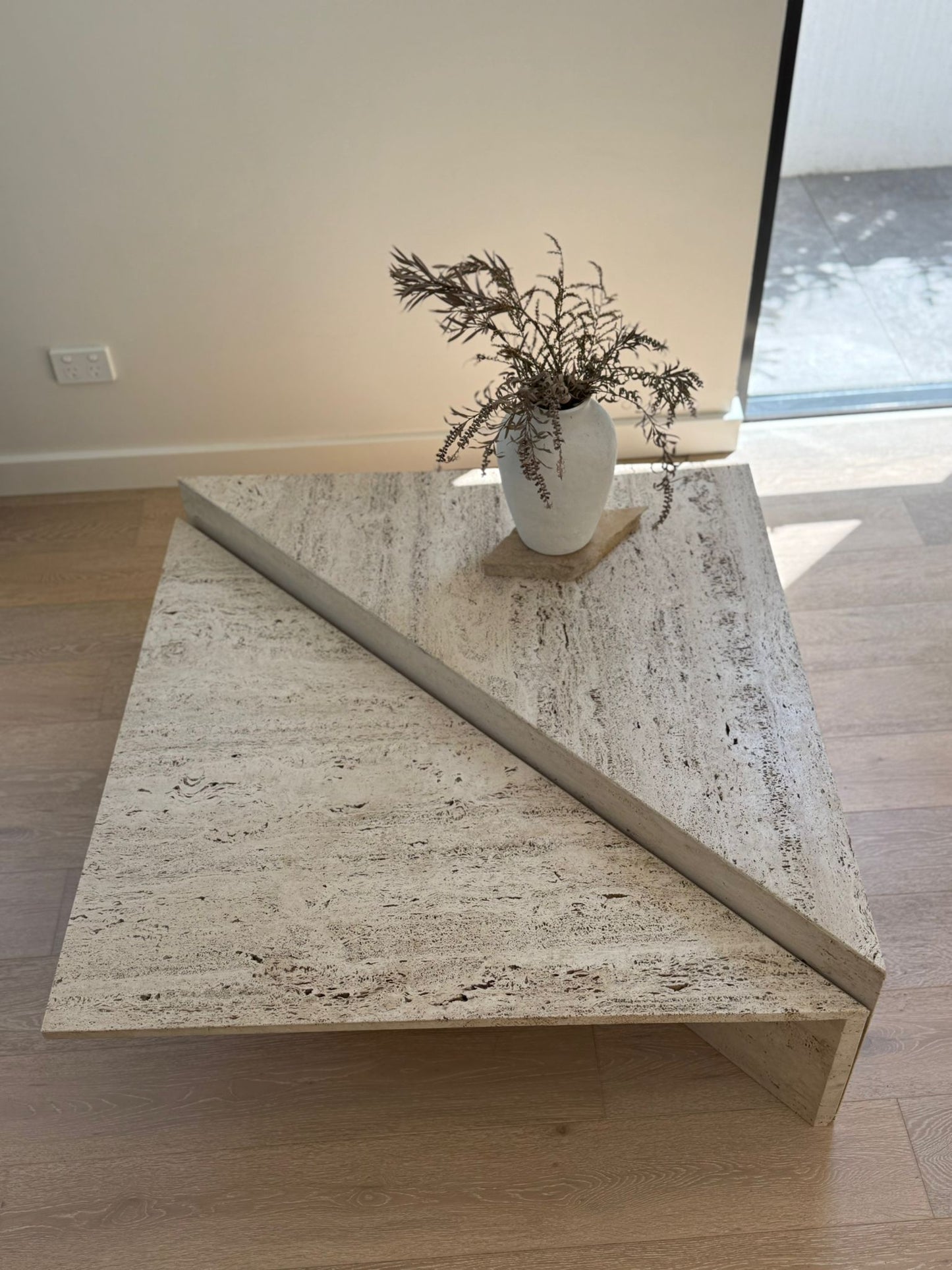 Vintage Split Level Unfilled Travertine Coffee Table