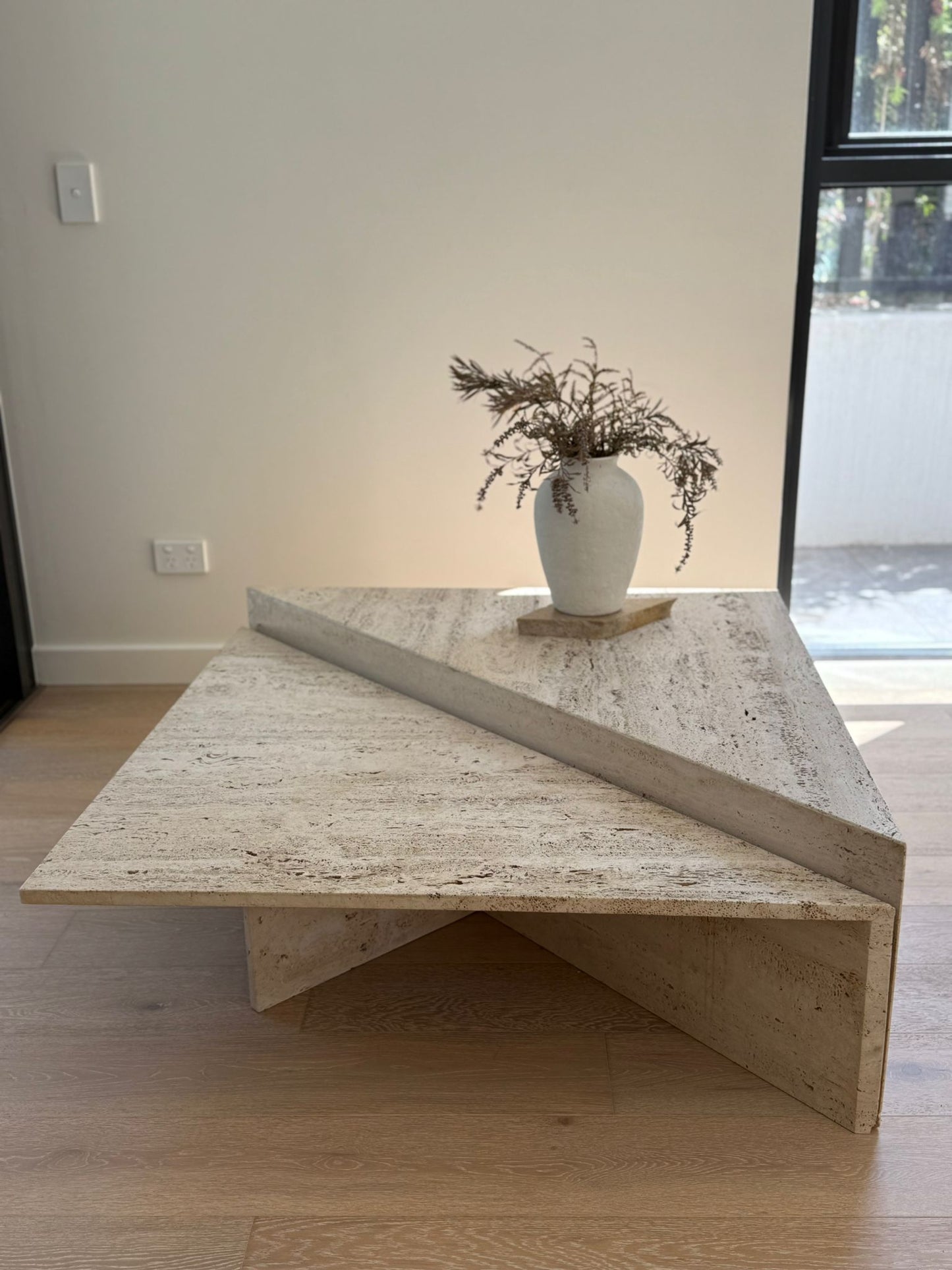 Vintage Split Level Unfilled Travertine Coffee Table
