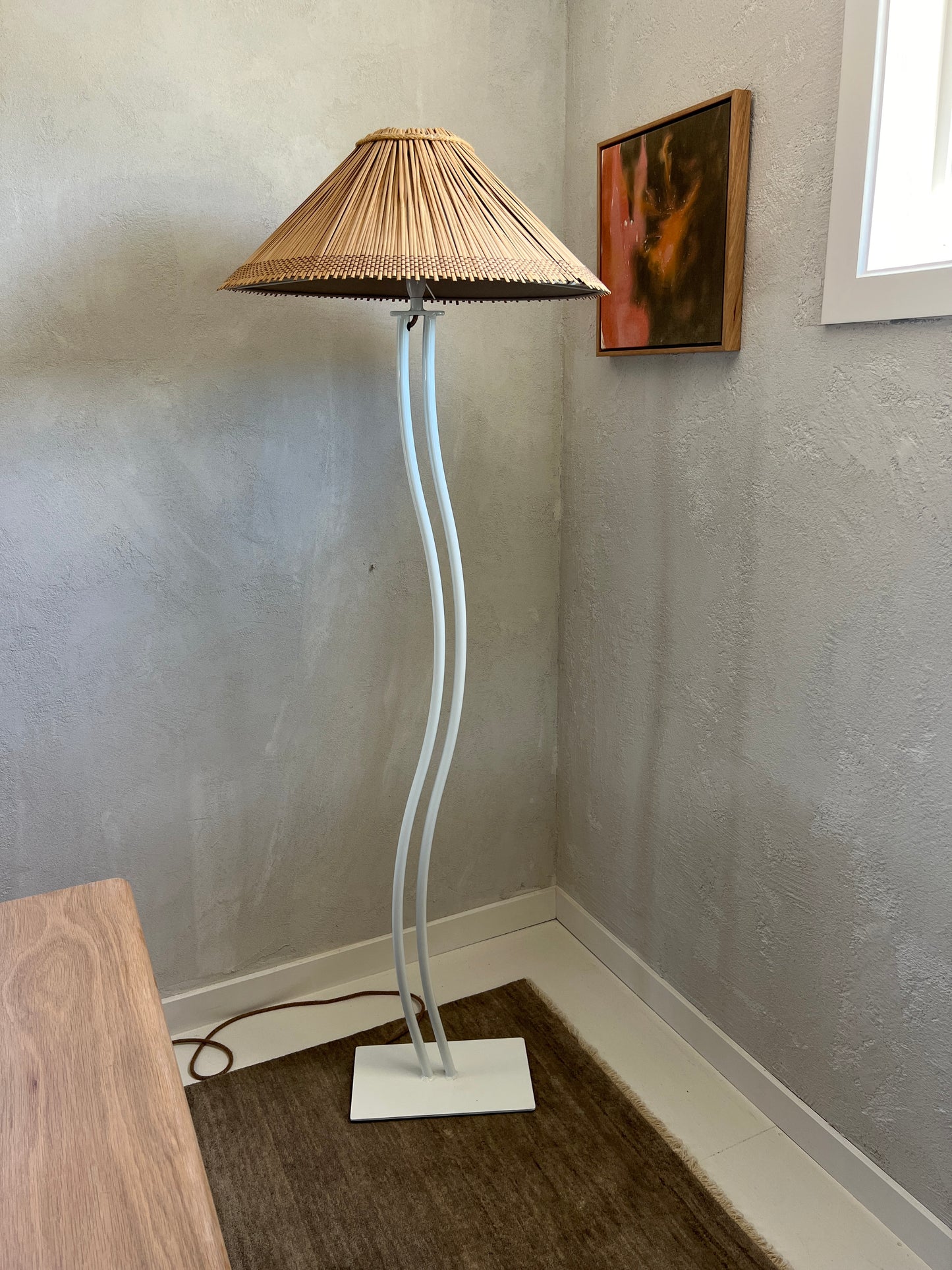 Wavy Floor Lamp with Rattan Shade