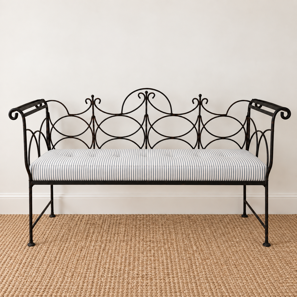 French Ornate Vintage Wrought Iron Bench