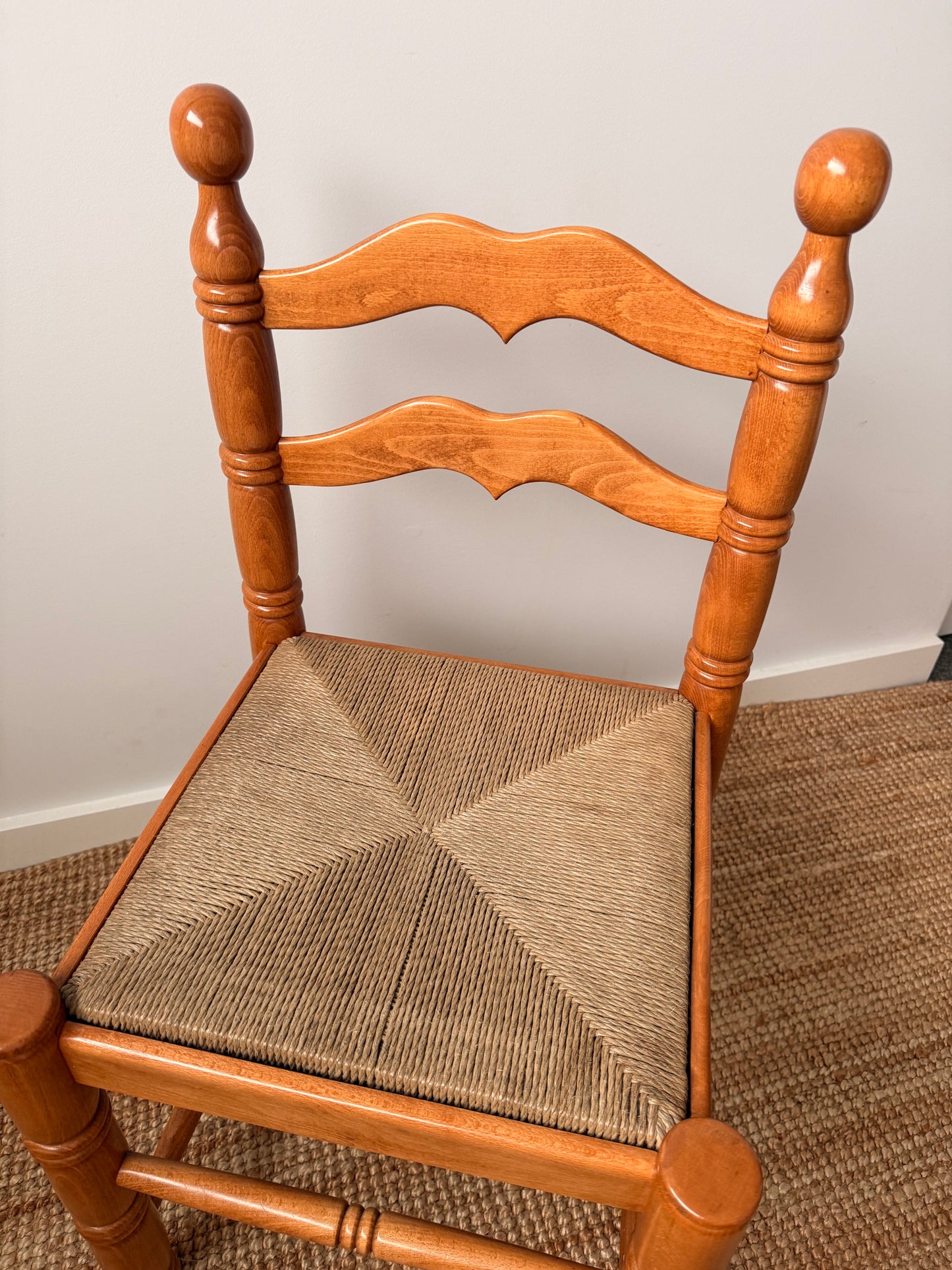 Set of Six Vintage Timber Rush Ladderback Dining Chairs