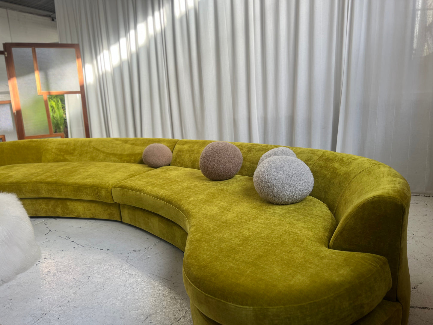 Bespoke Chartreuse Velvet Curved Modular Sofa