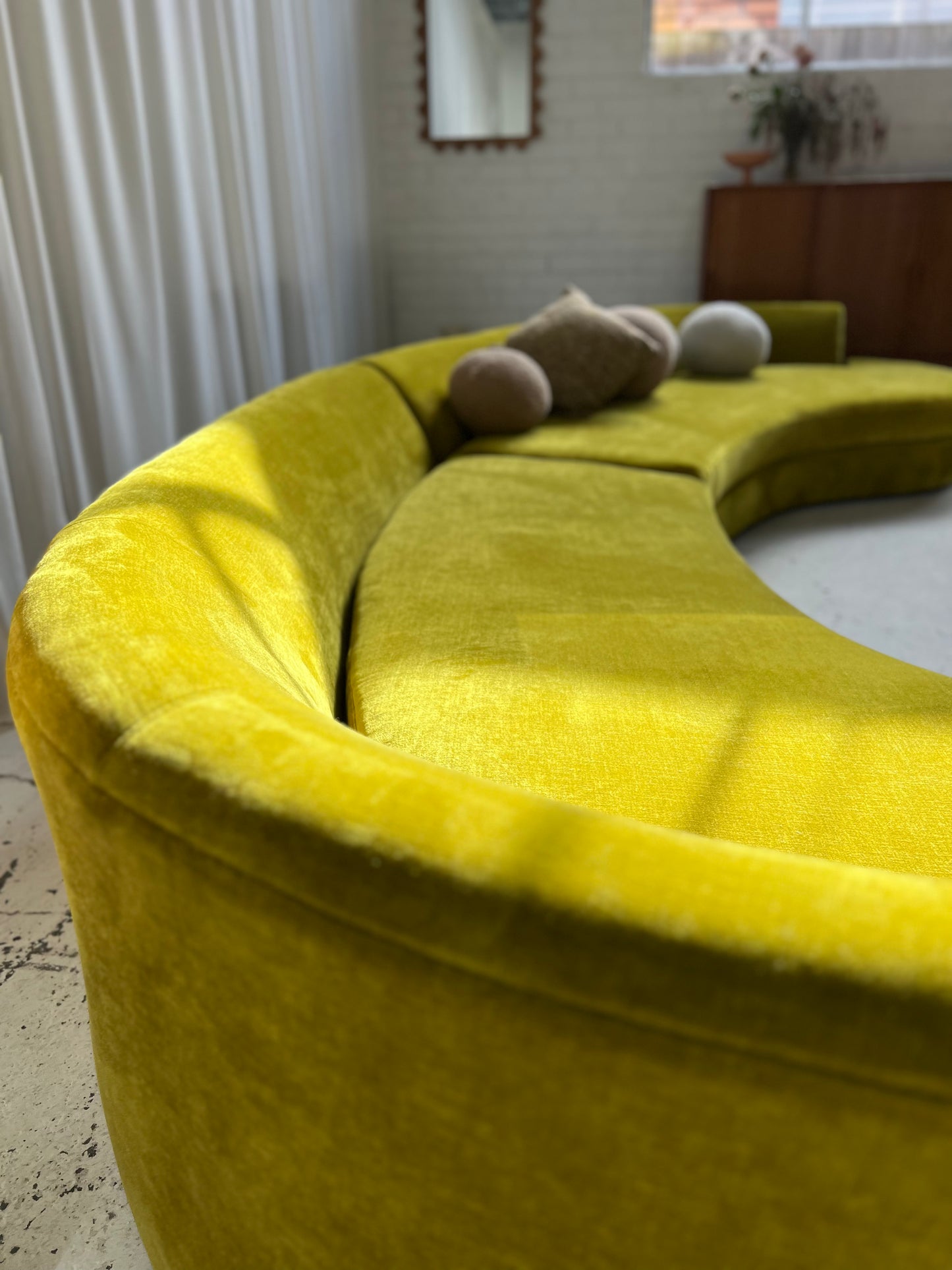 Bespoke Chartreuse Velvet Curved Modular Sofa