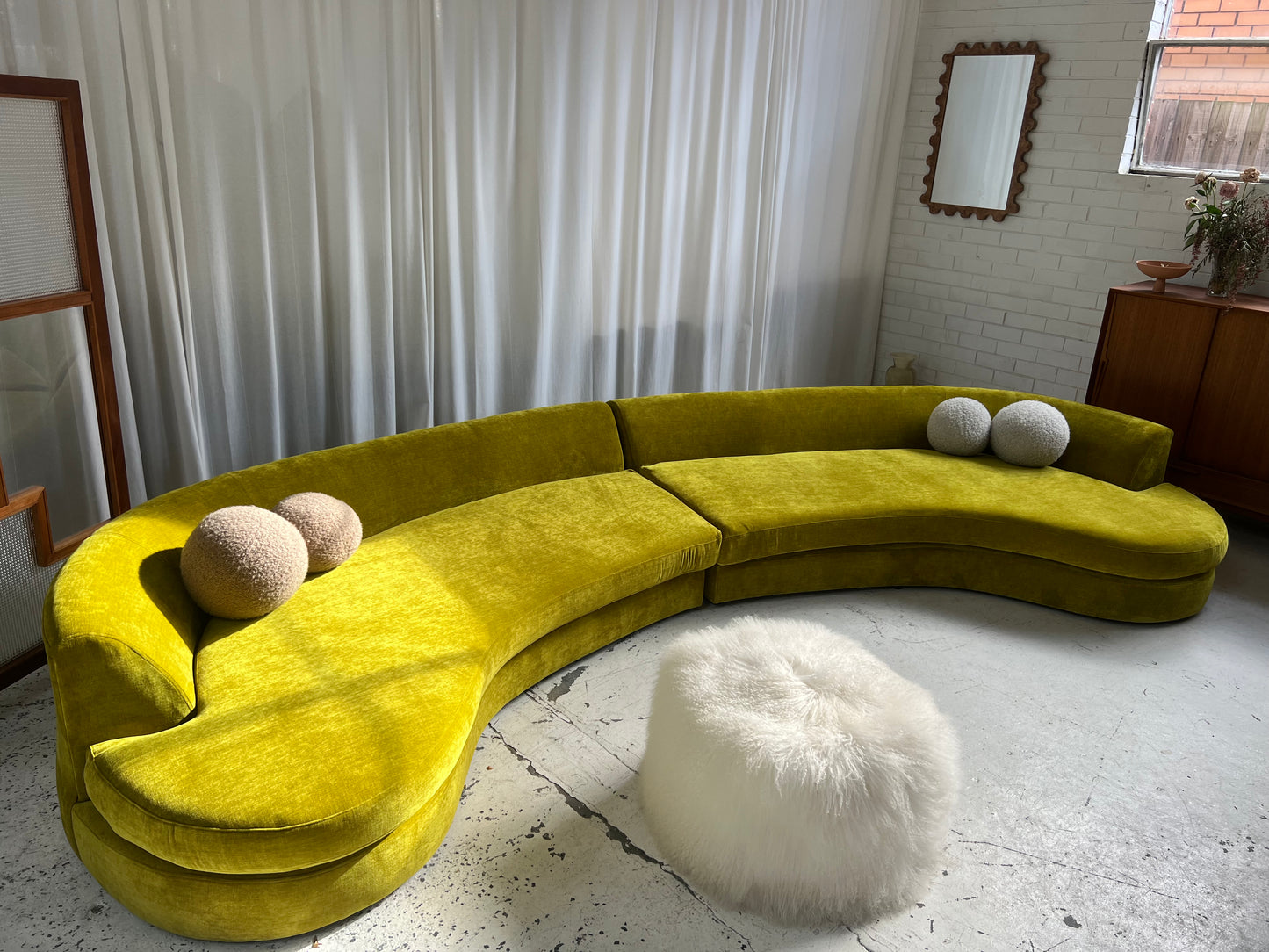 Bespoke Chartreuse Velvet Curved Modular Sofa