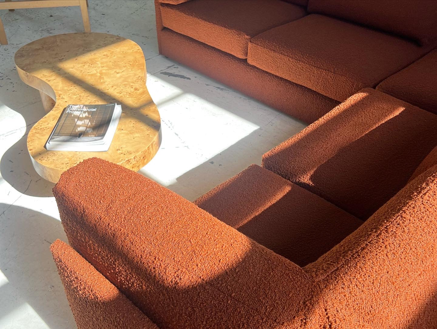 - Restored Bespoke Rust Boucle Modular Sofa and Armchair Set