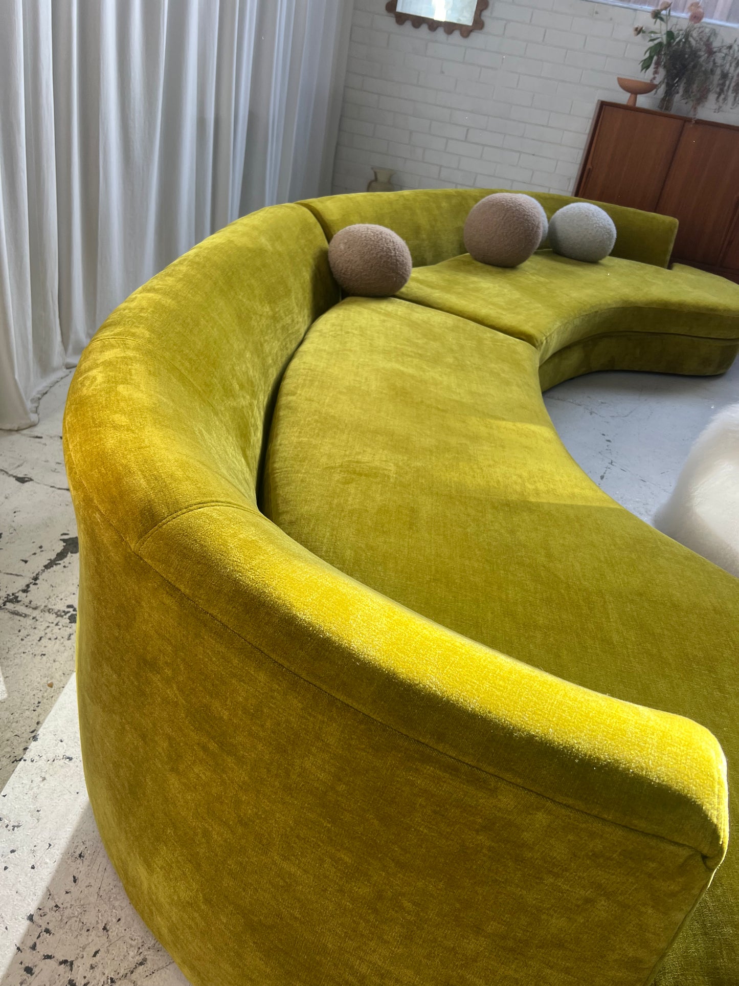 Bespoke Chartreuse Velvet Curved Modular Sofa