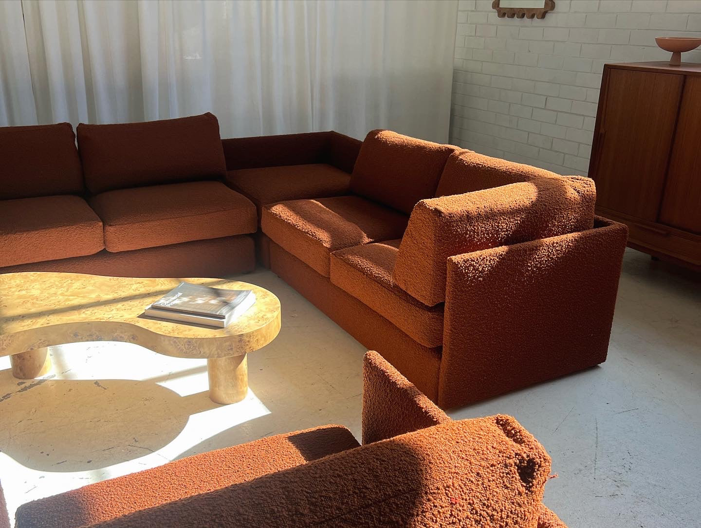 - Restored Bespoke Rust Boucle Modular Sofa and Armchair Set