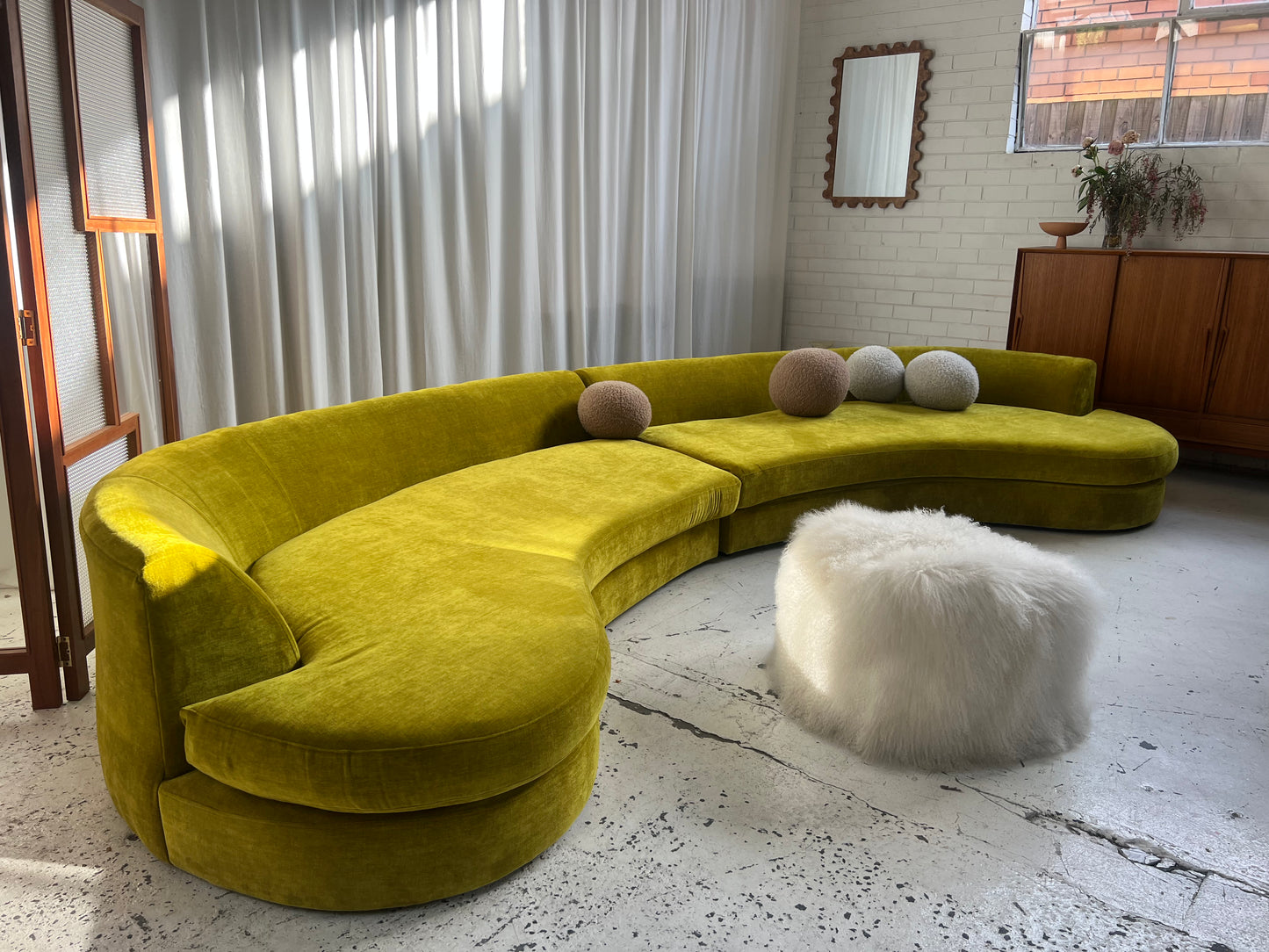 Bespoke Chartreuse Velvet Curved Modular Sofa