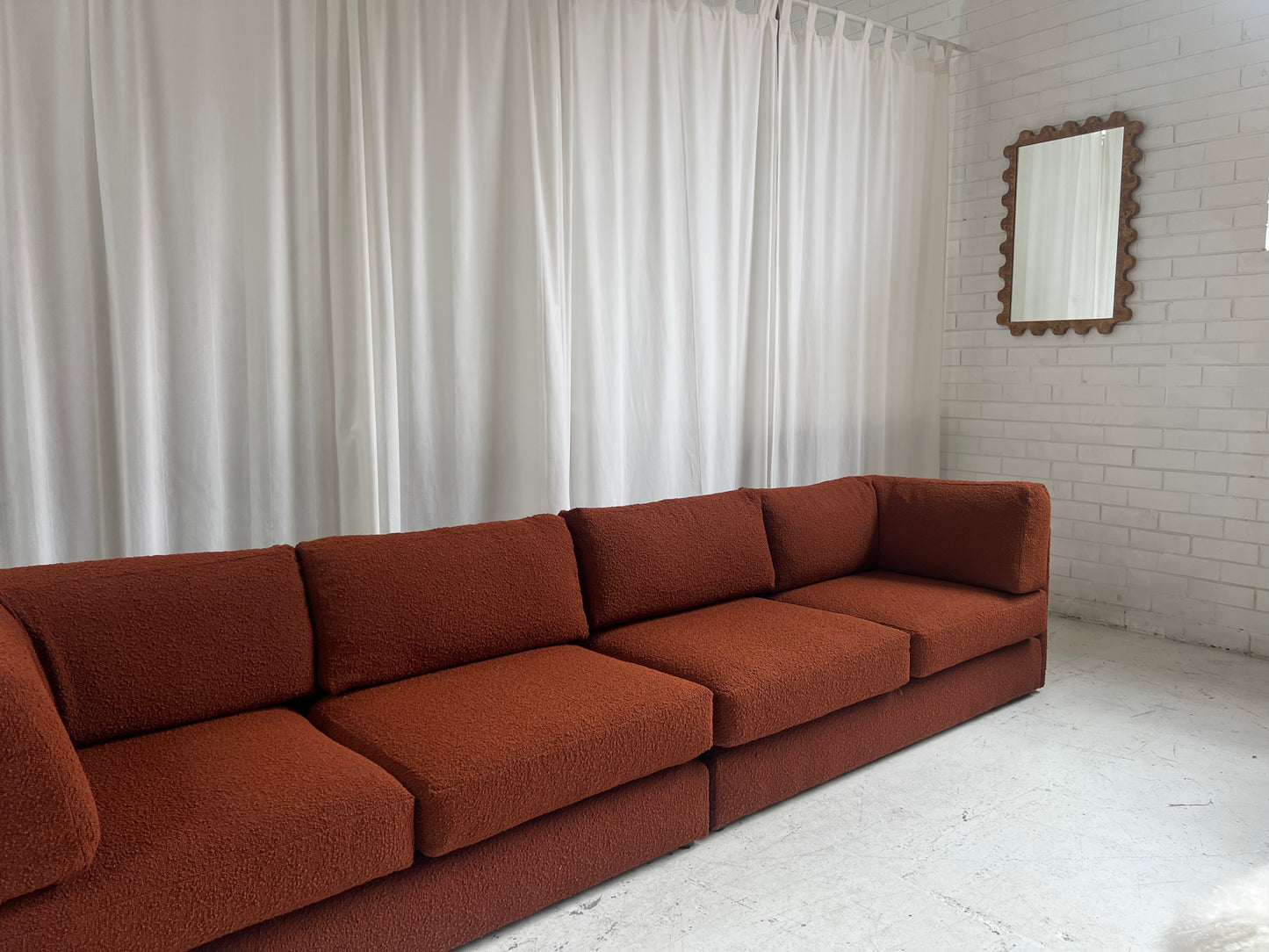 - Restored Bespoke Rust Boucle Modular Sofa and Armchair Set