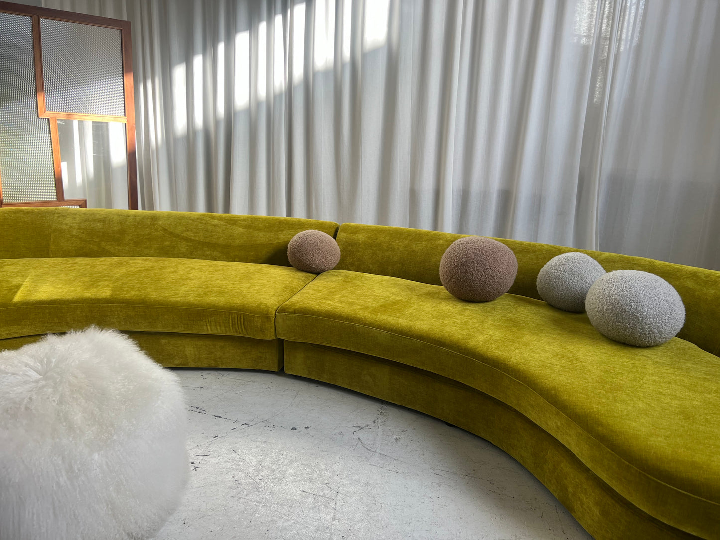 Bespoke Chartreuse Velvet Curved Modular Sofa