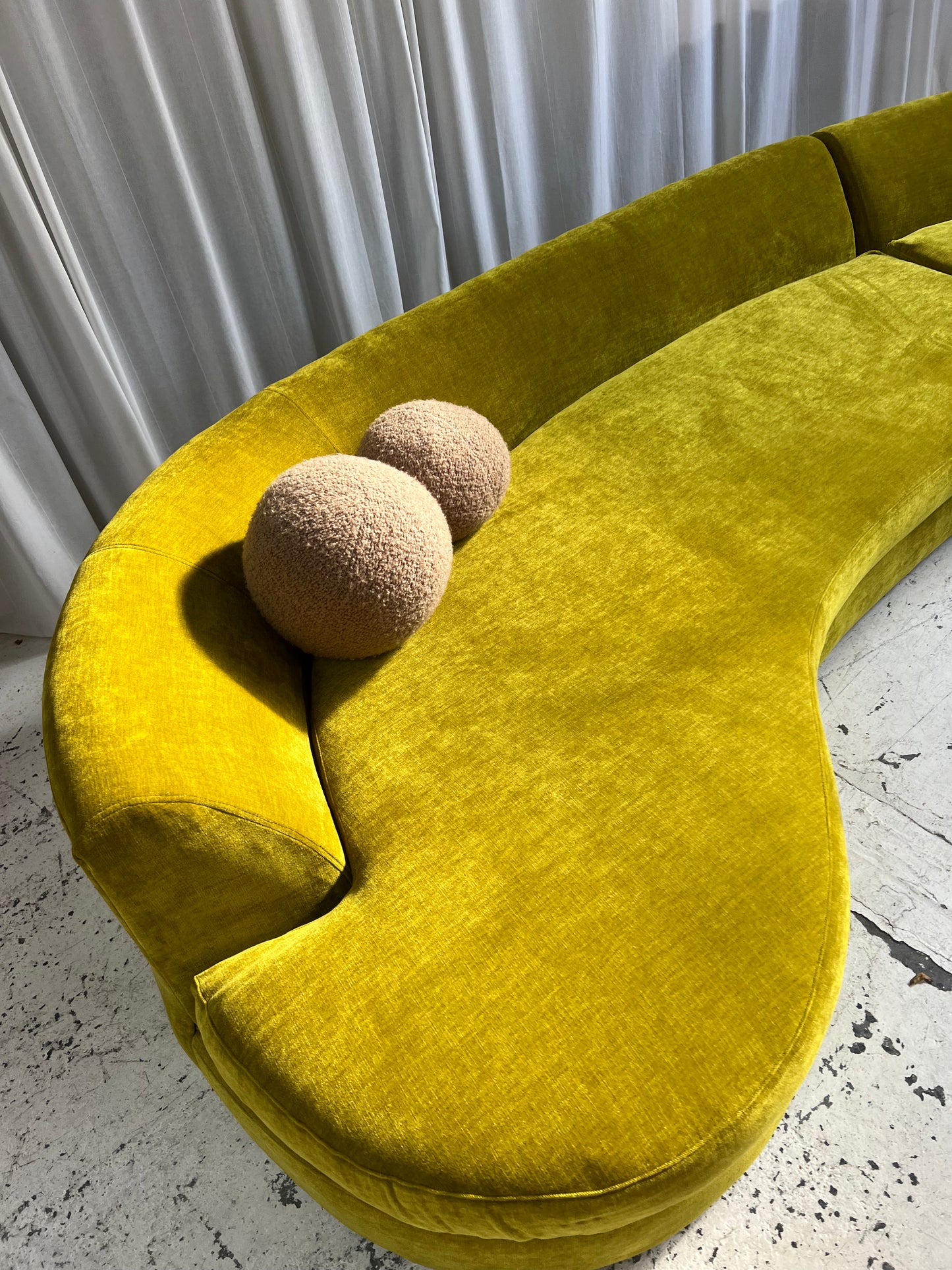 Bespoke Chartreuse Velvet Curved Modular Sofa