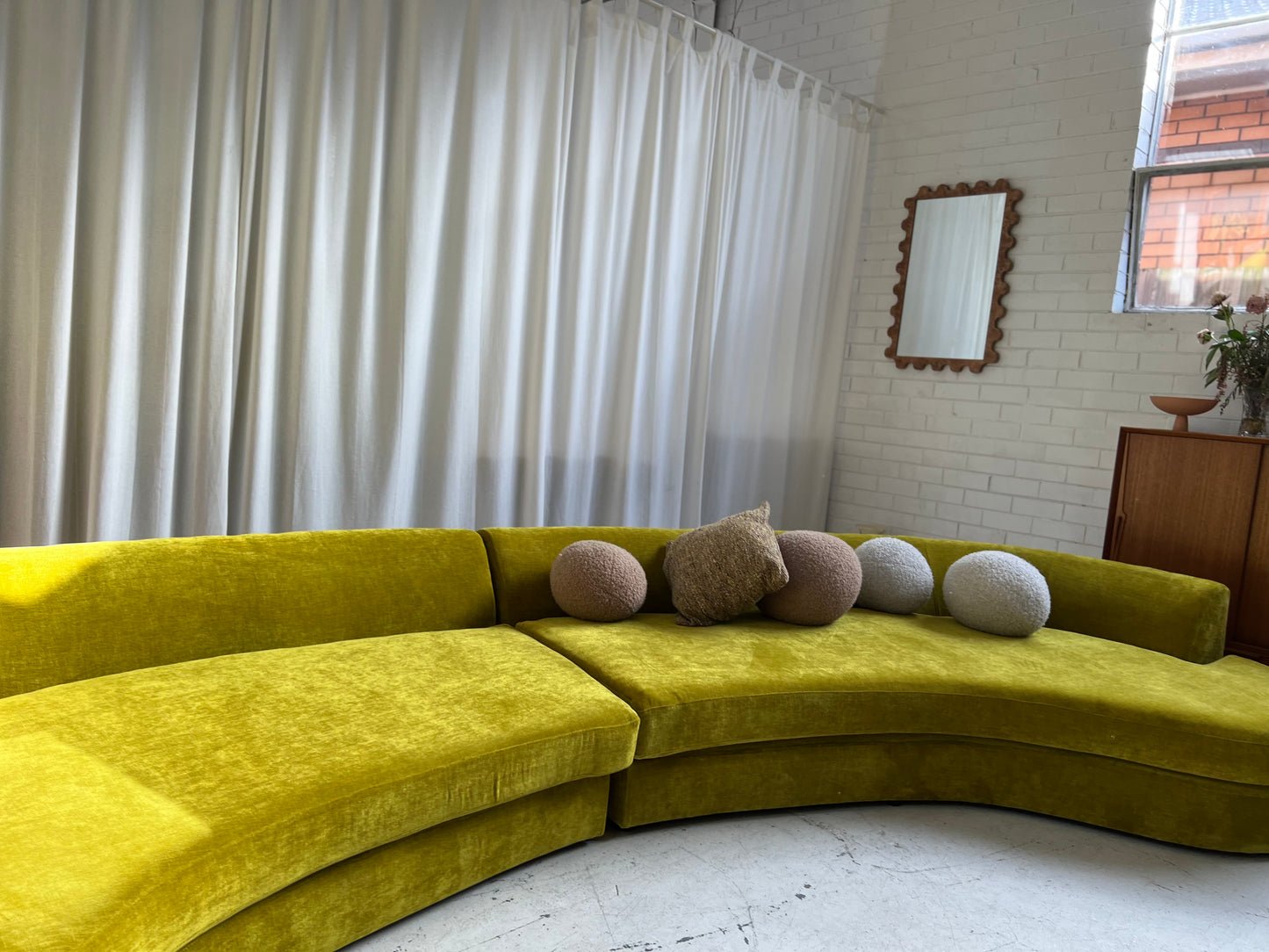 Bespoke Chartreuse Velvet Curved Modular Sofa