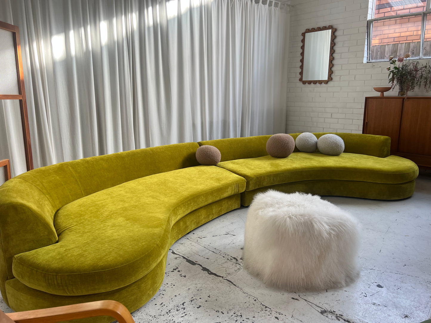 Bespoke Chartreuse Velvet Curved Modular Sofa