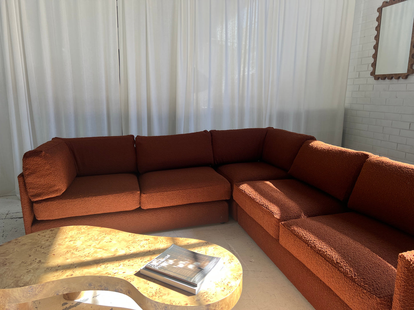 - Restored Bespoke Rust Boucle Modular Sofa and Armchair Set