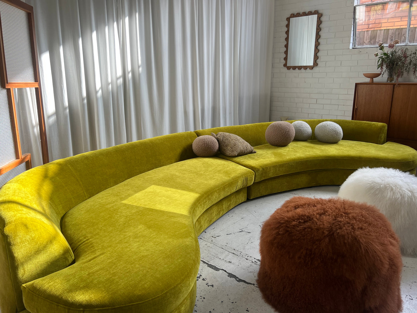 Bespoke Chartreuse Velvet Curved Modular Sofa