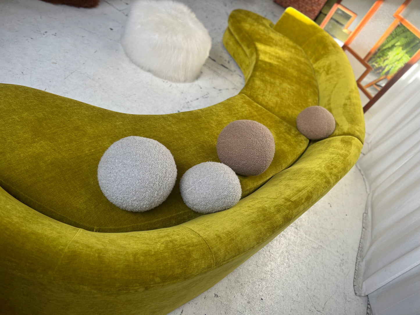 Bespoke Chartreuse Velvet Curved Modular Sofa