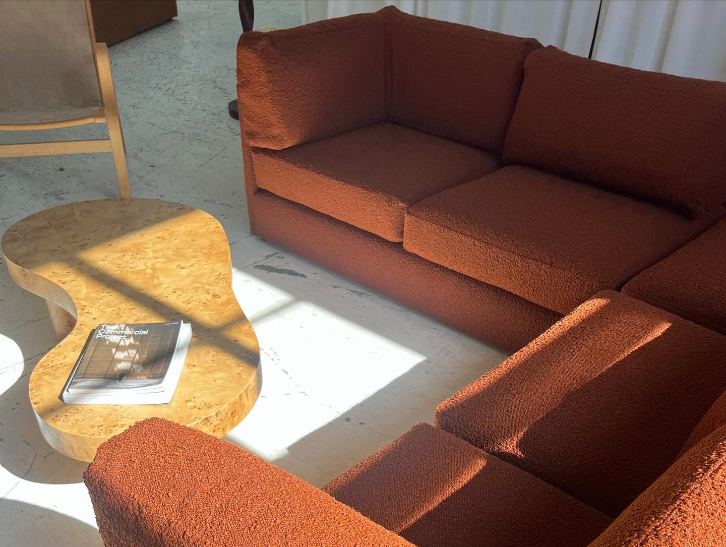 - Restored Bespoke Rust Boucle Modular Sofa and Armchair Set