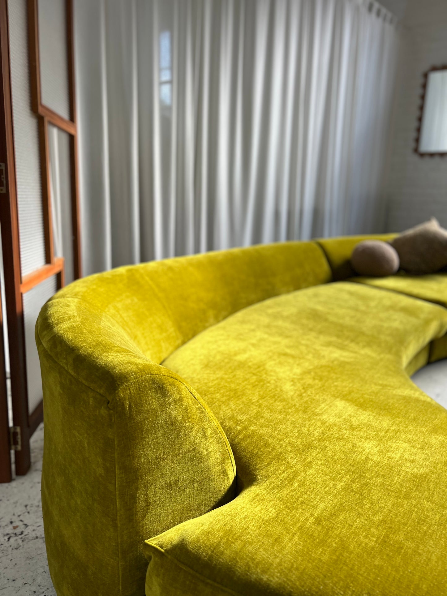 Bespoke Chartreuse Velvet Curved Modular Sofa