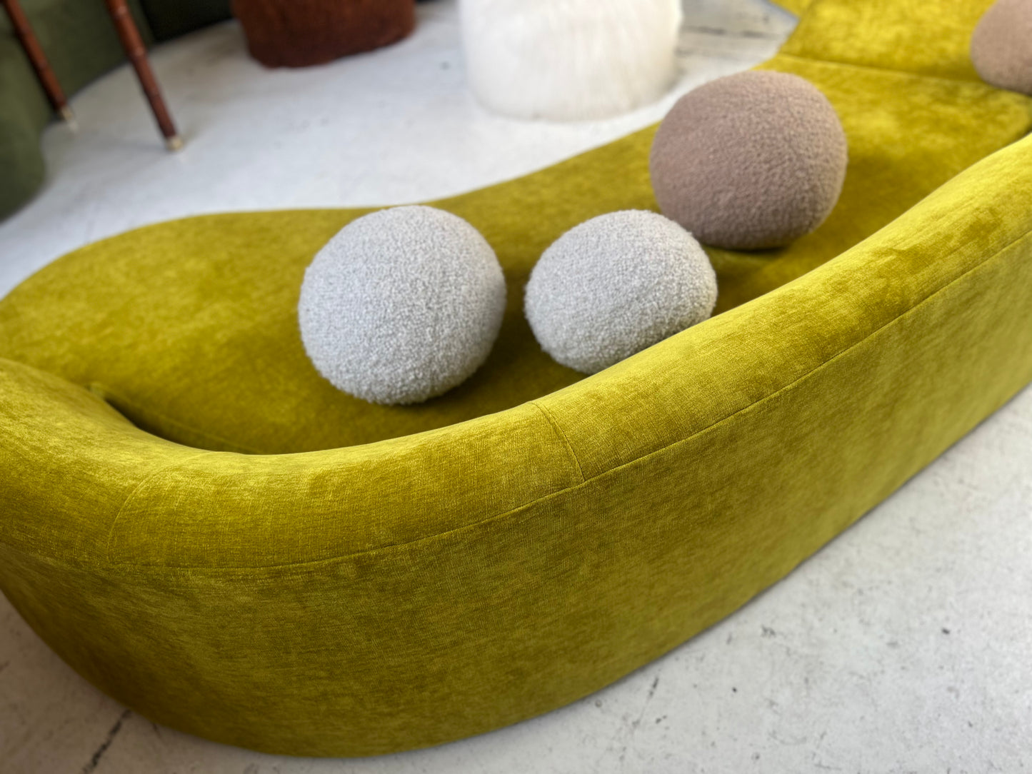 Bespoke Chartreuse Velvet Curved Modular Sofa